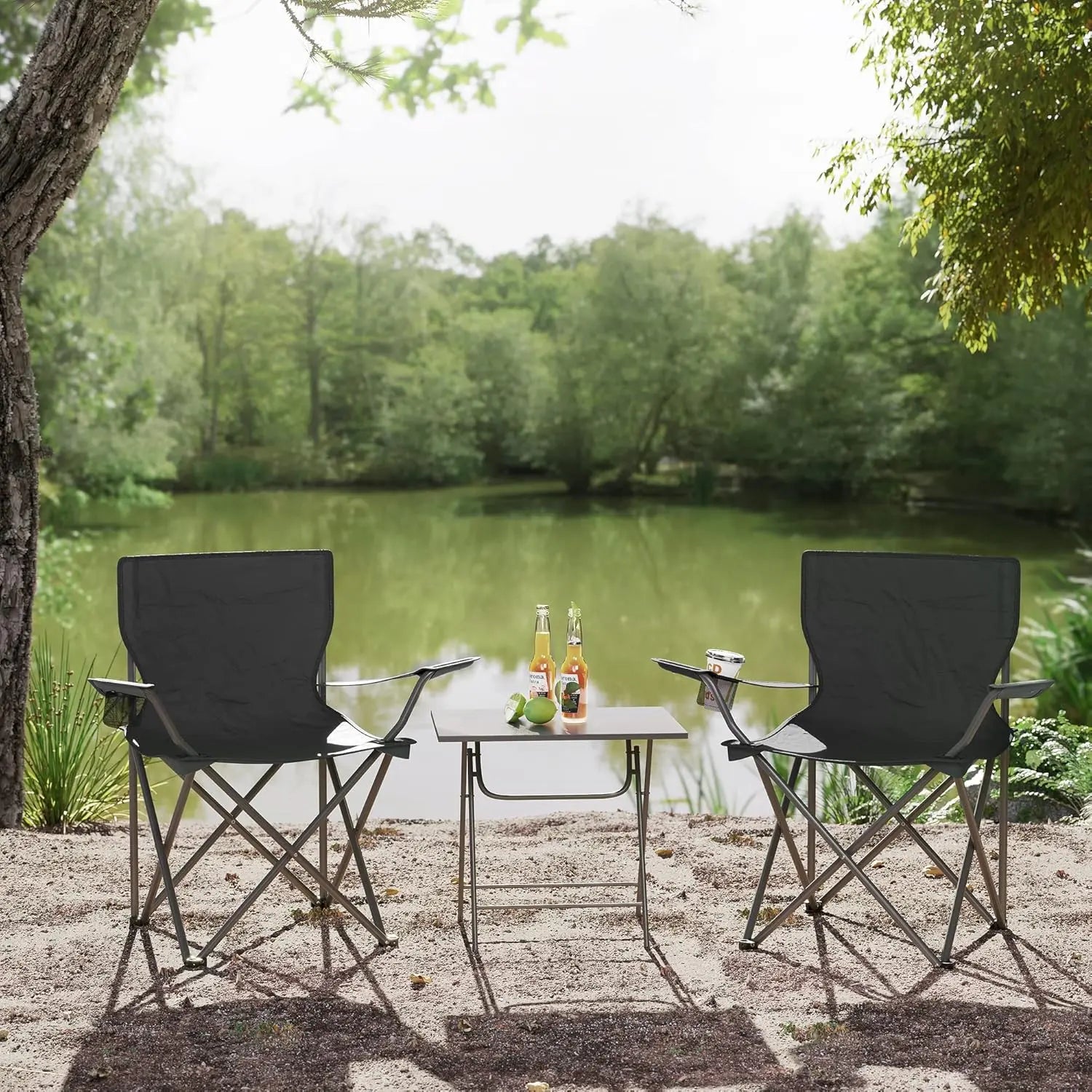 Campingstuhl 2er-Set klappbar schwarz Stahl von Songmics