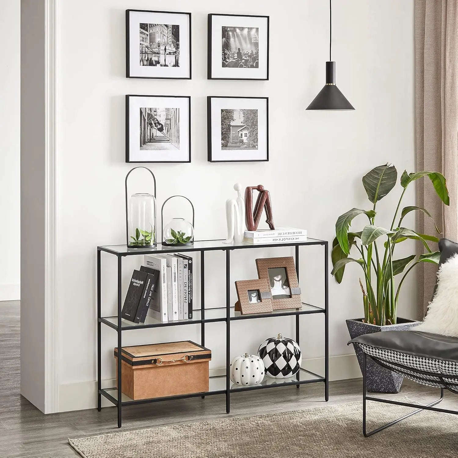 Konsolentisch Modern Glas Metallrahmen Schwarz von Songmics