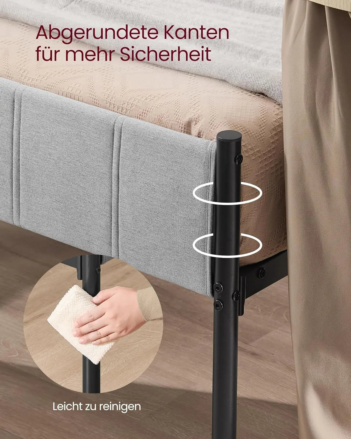 Doppelbettgestell gepolstert 160x200 grau Stahl von guteszeug.ch