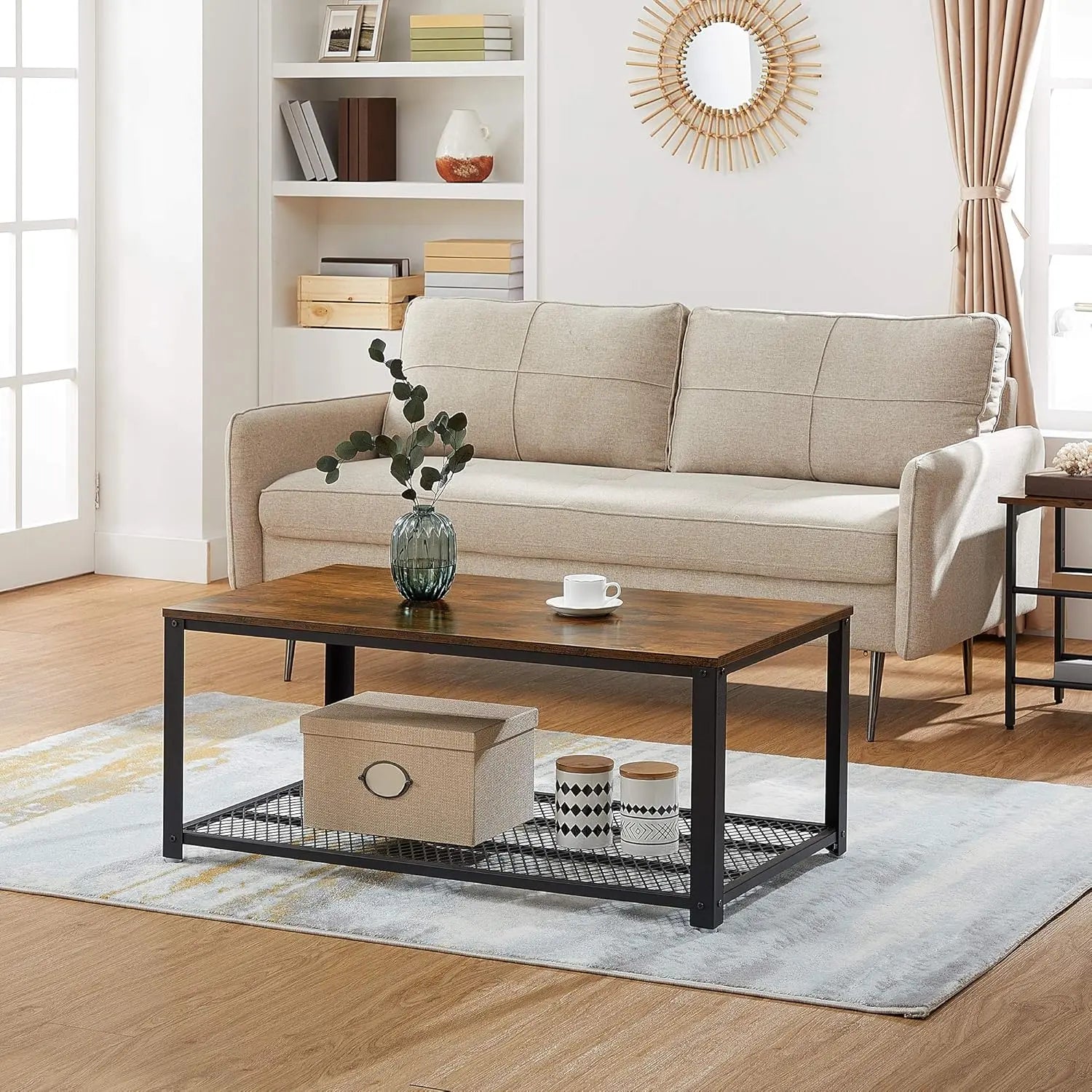 Couchtisch 2 Ebenen Industrial vintagebraun Metall von Songmics