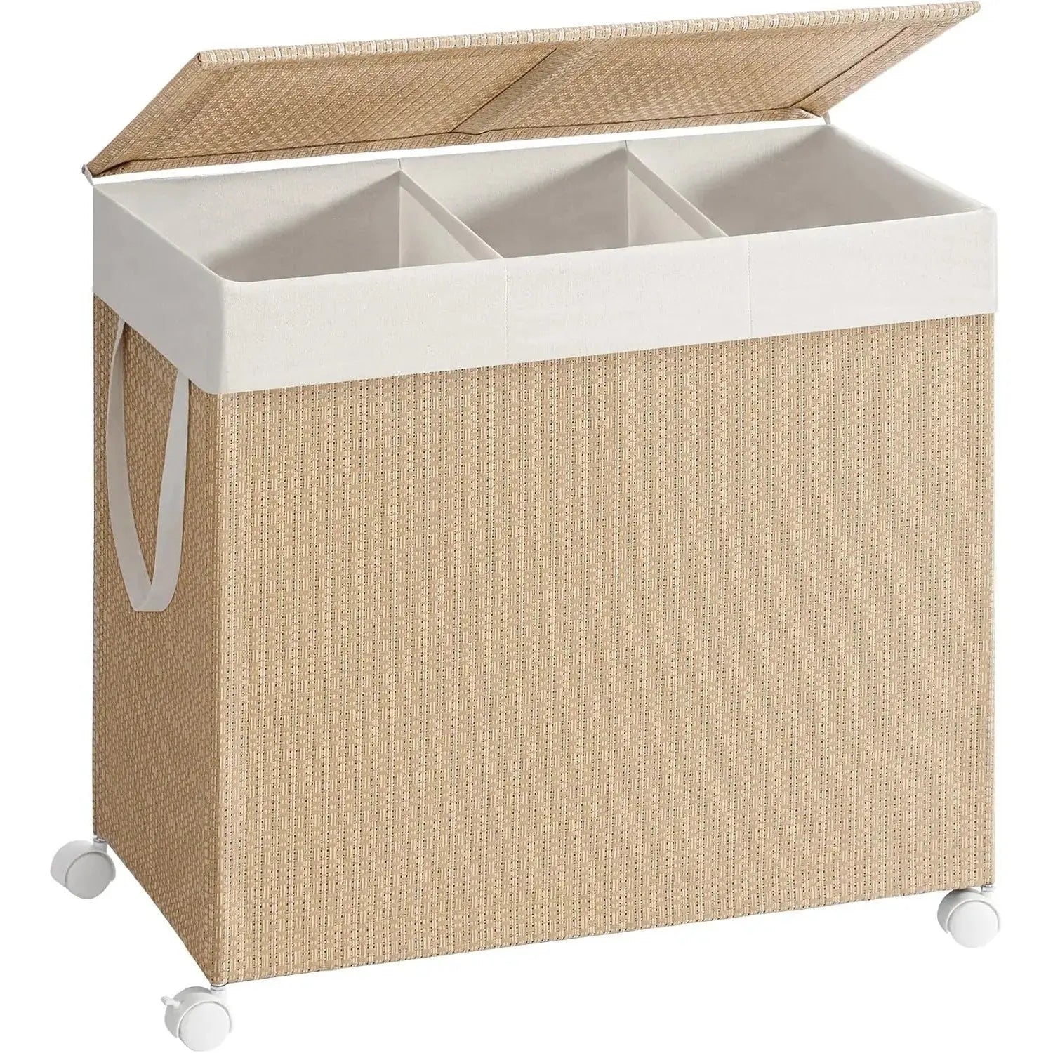 Wäschekorb Rattan-Optik 3 Fächer Naturbeige von Songmics