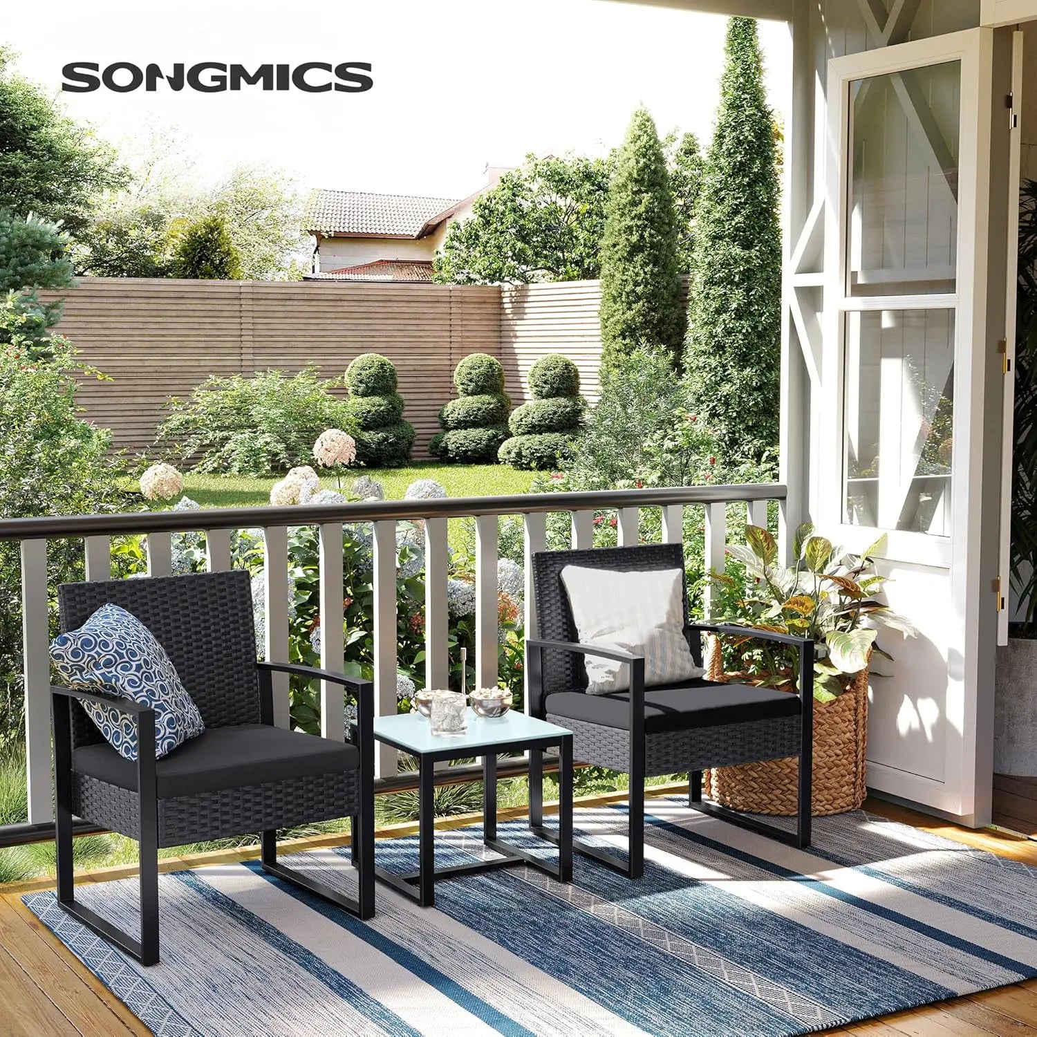 Polyrattan Lounge-Set schwarz wetterfest von Songmics