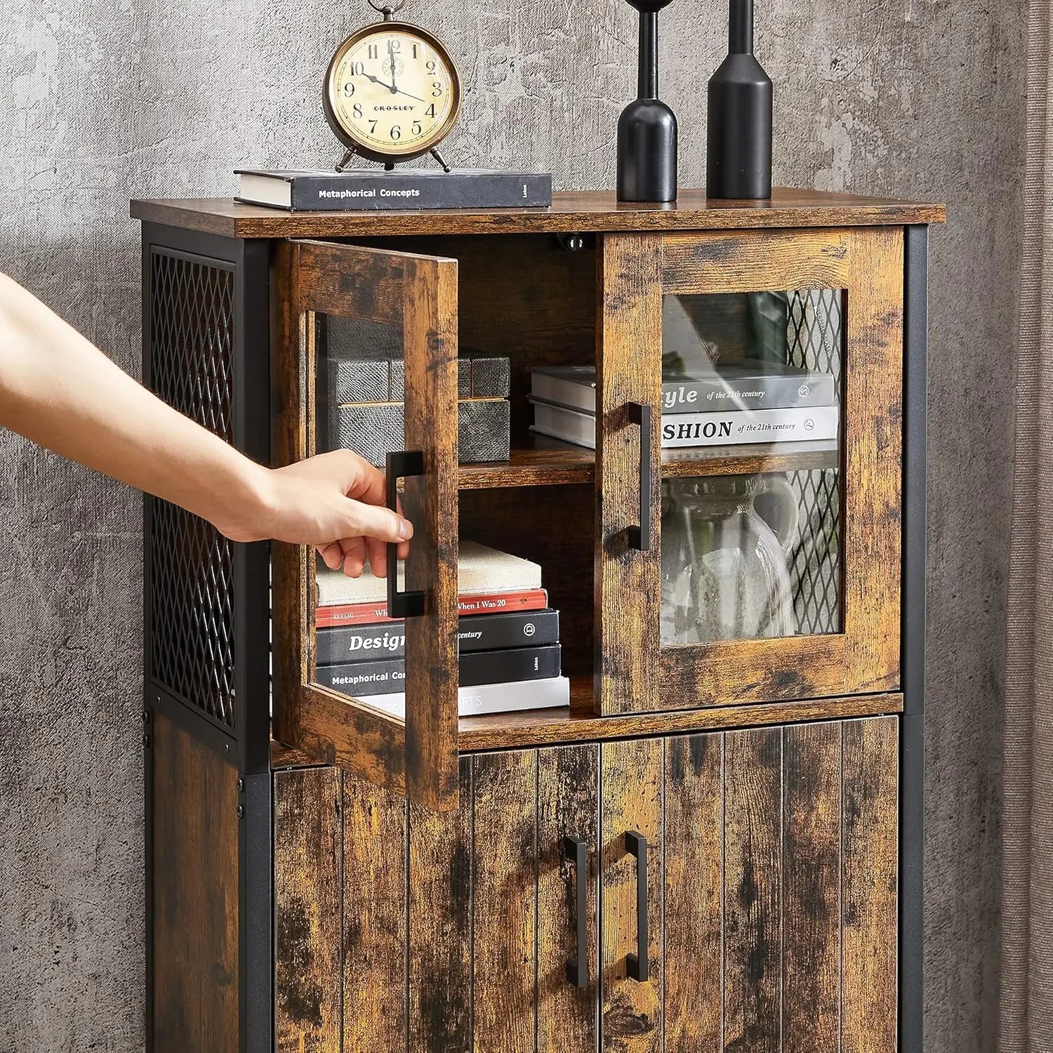 Badezimmerschrank Industriestil mit Stahlgestell Vintagebraun-Schwarz von Songmics