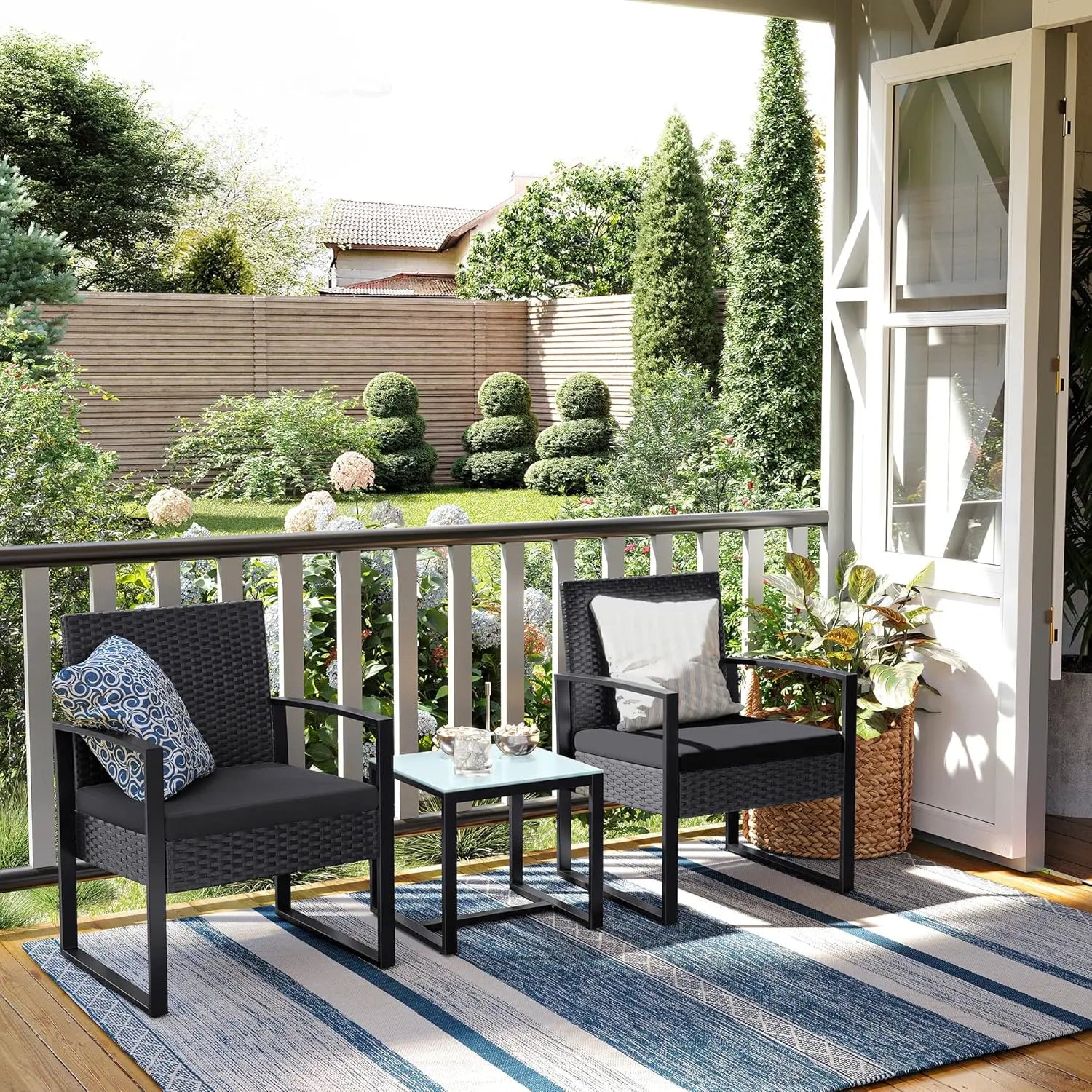 Polyrattan Lounge-Set schwarz wetterfest von Songmics