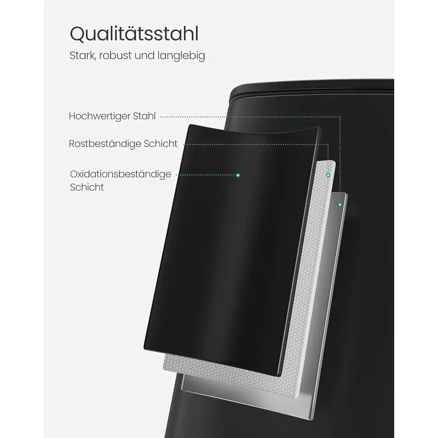 Mülleimer Küche 30L Stahl Tintenschwarz von Songmics