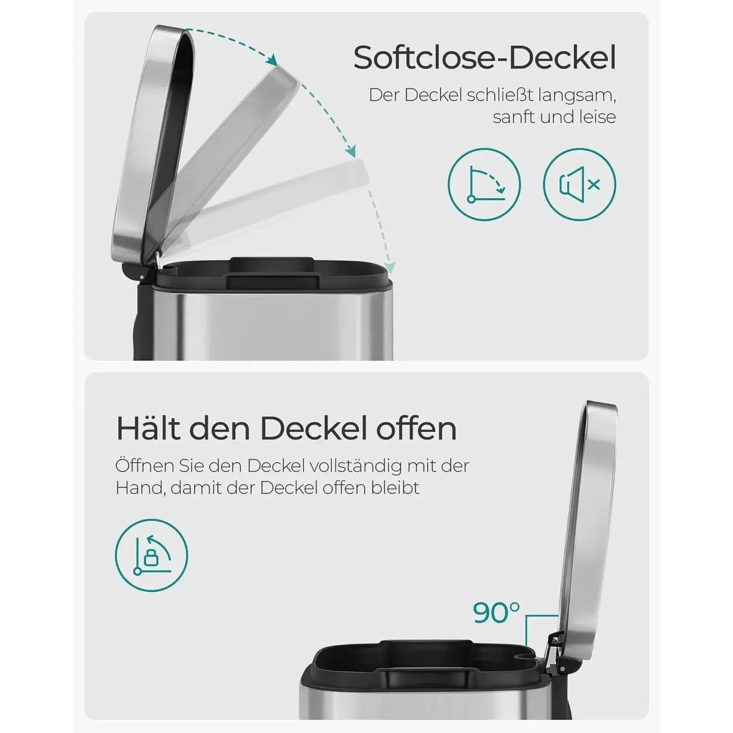 Mülleimer Küche 30L Softclose silbern von Songmics