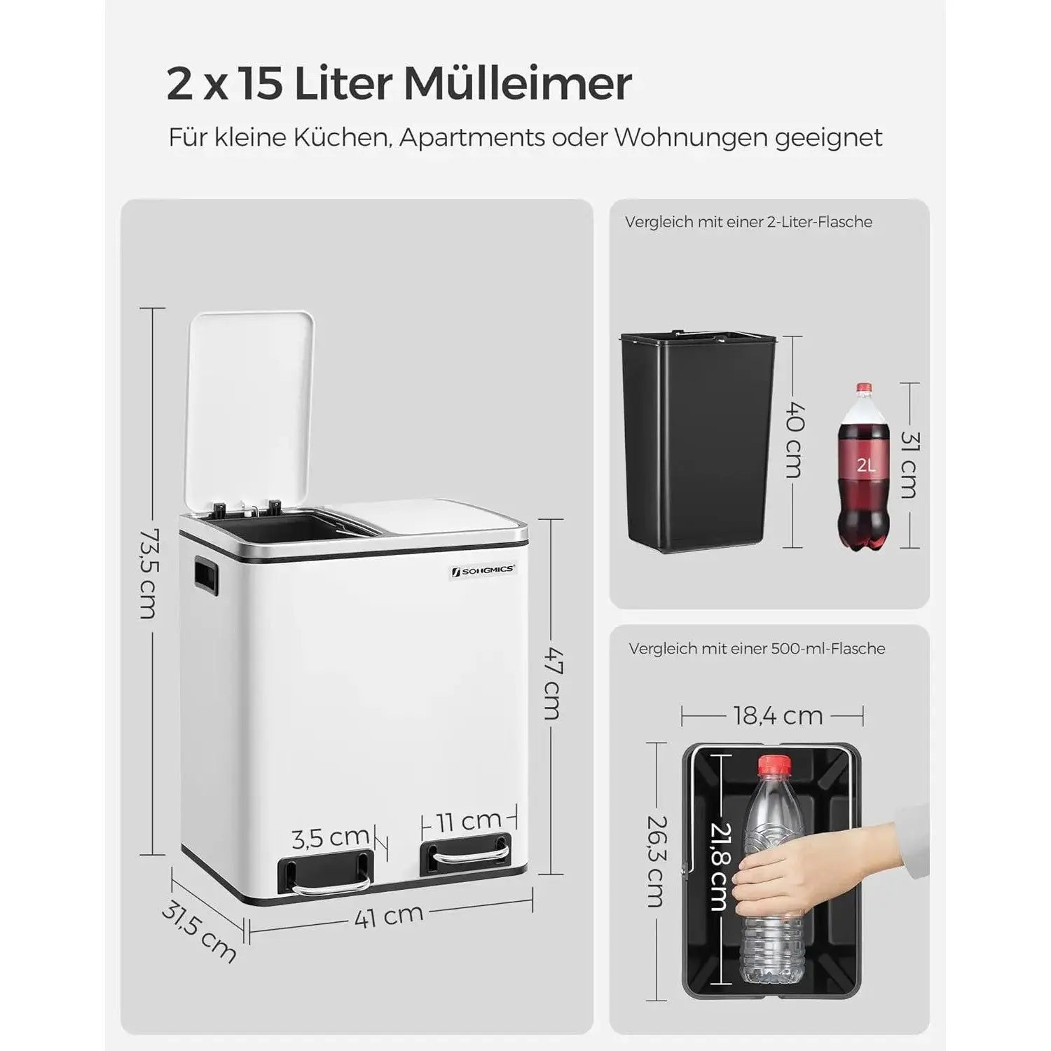 Mülleimer Küche Mülltrennsystem Softclose Wolkenweiss von Songmics
