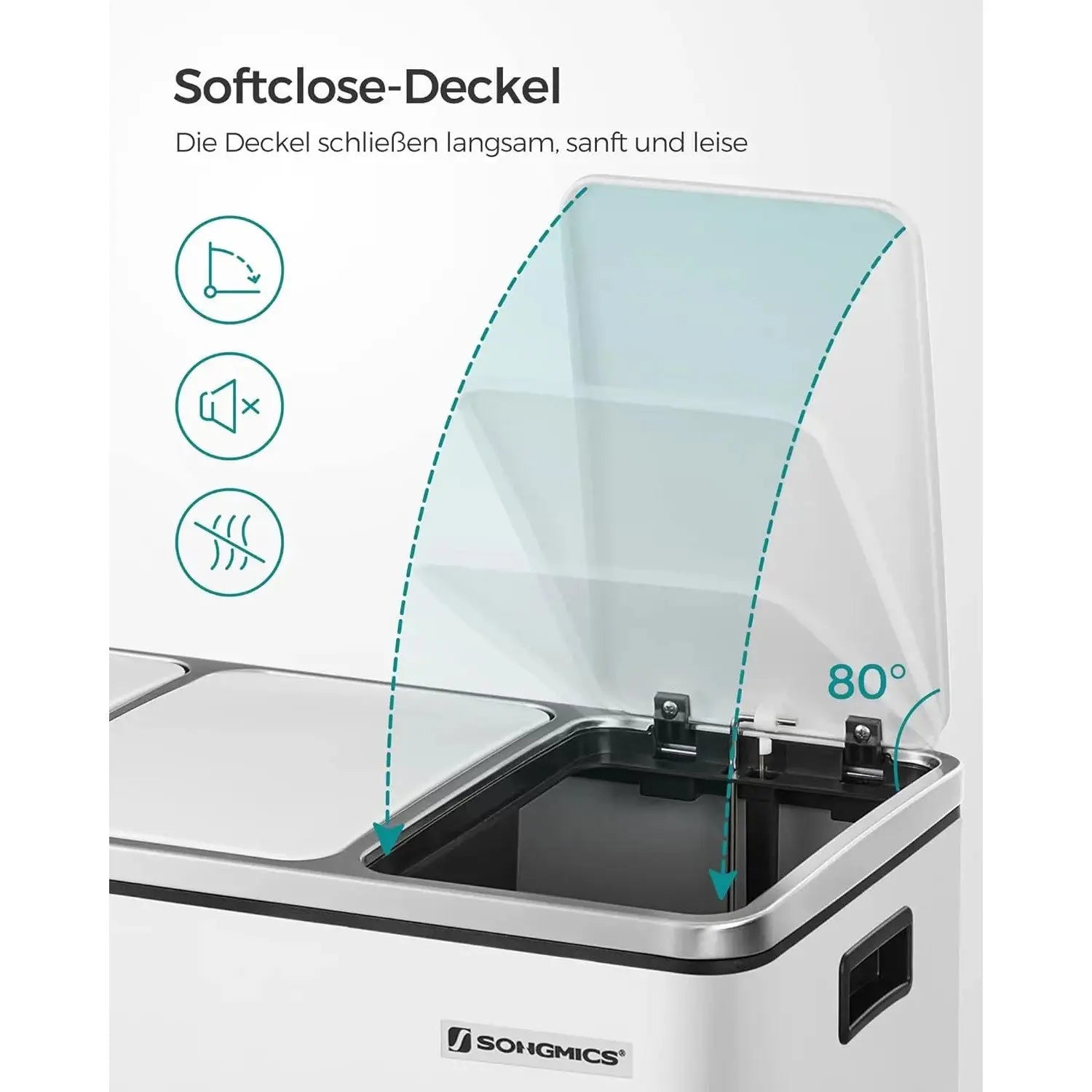Mülleimer Küche Mülltrennsystem 3 Fächer Wolkenweiss von Songmics