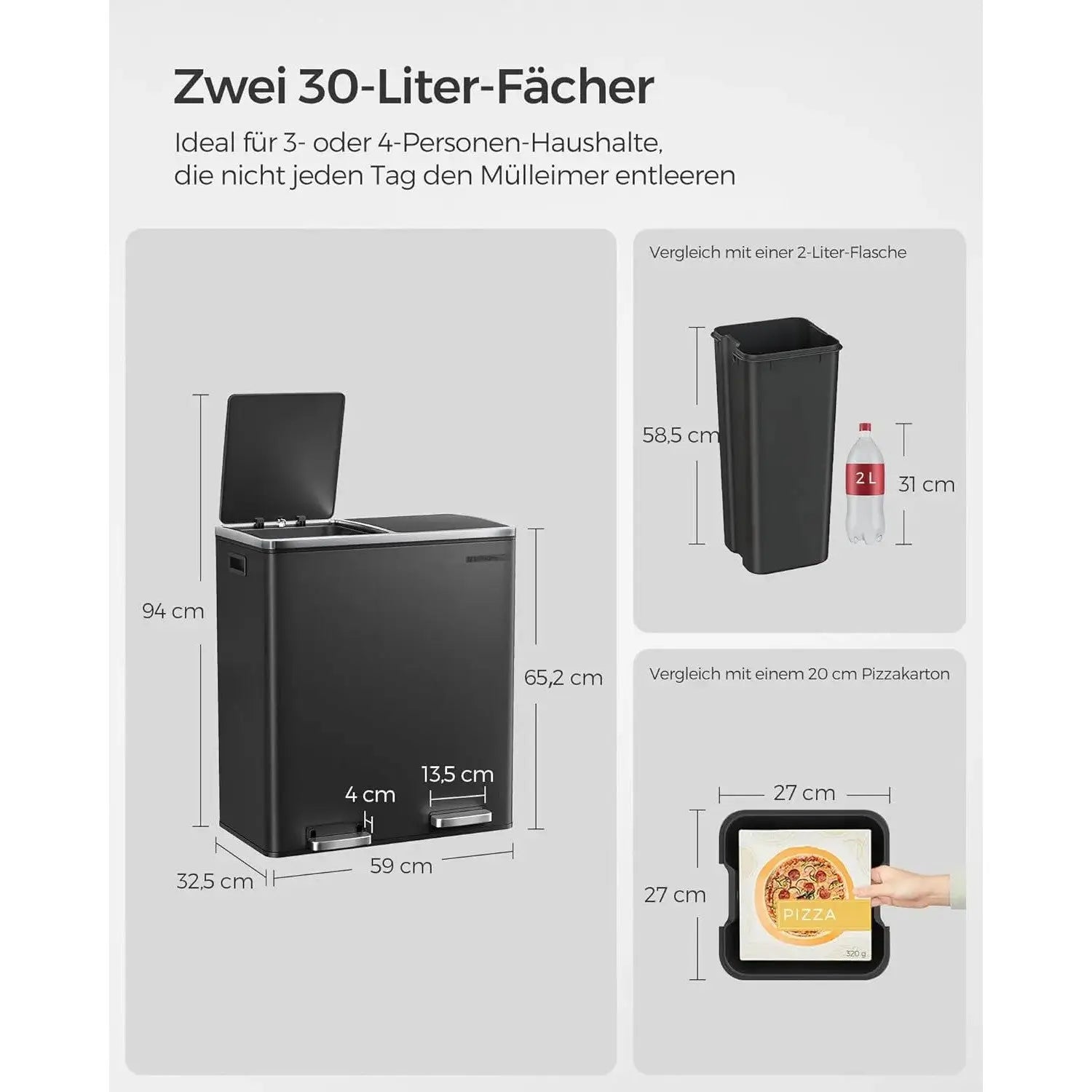 Mülleimer Mülltrennsystem 60L Softclose Schwarz von Songmics