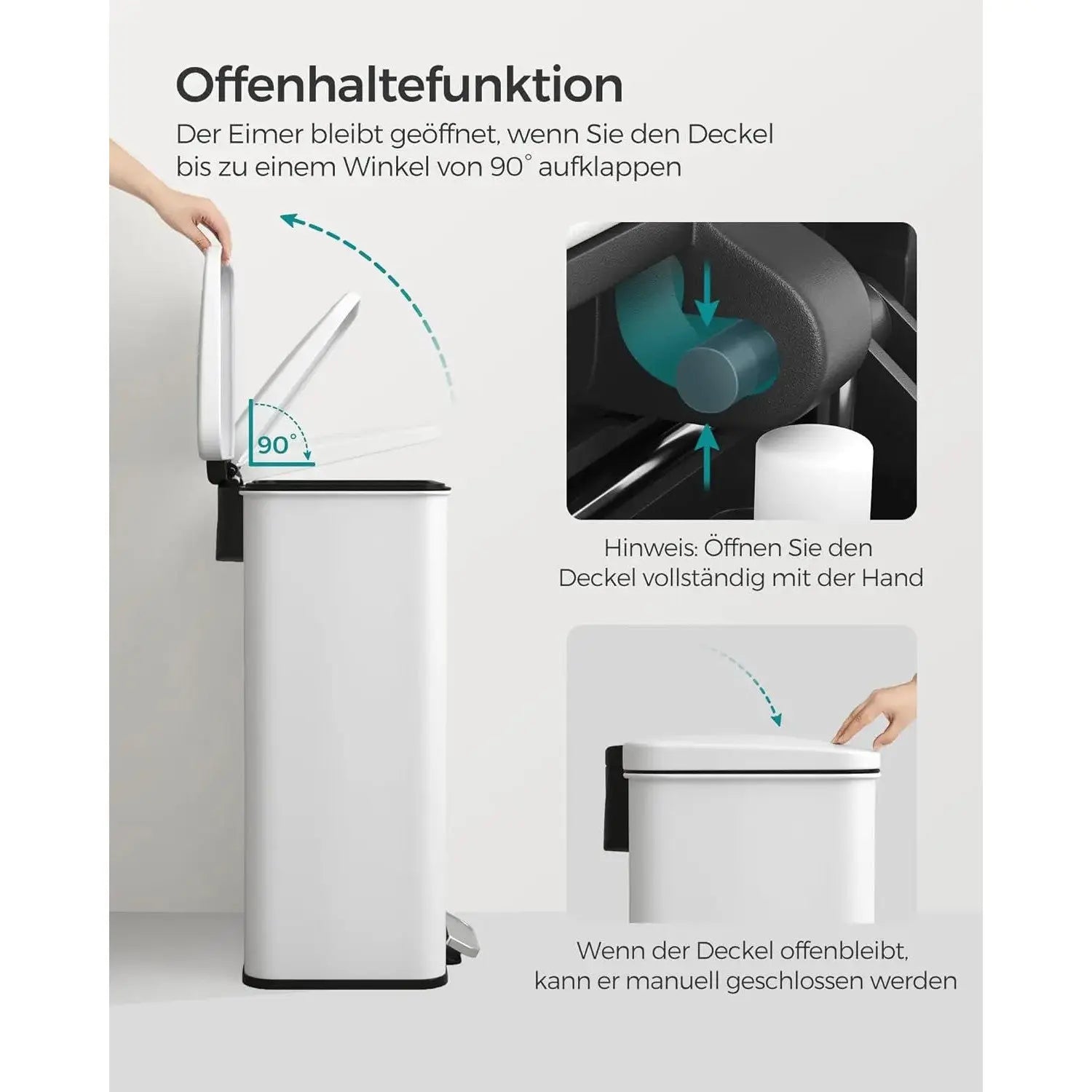 Mülleimer Küche 40L Stahl Weiss inkl. Müllbeutel von Songmics