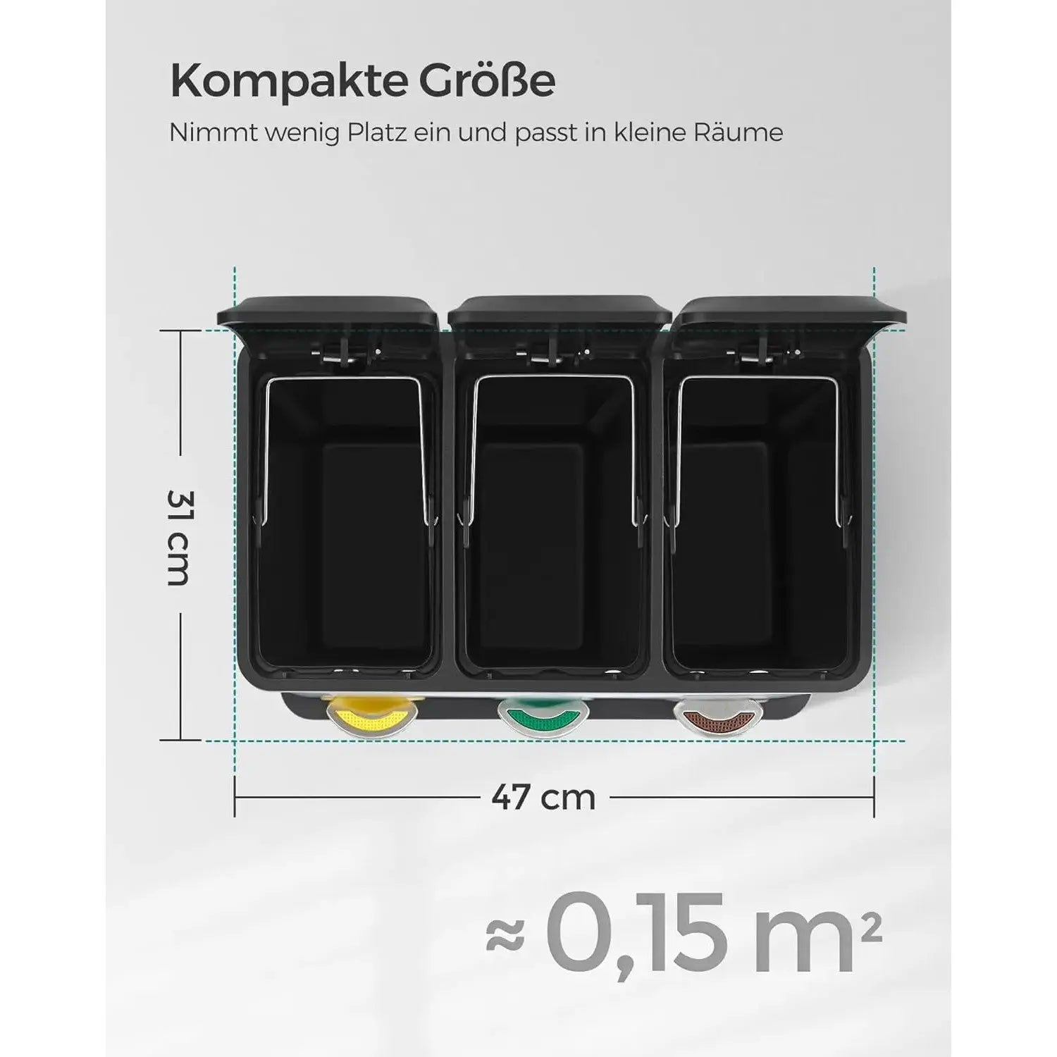 Mülleimer Küche 24L Mülltrennsystem 3 Fächer silbern-schwarz inkl. Müllsäcke von Songmics