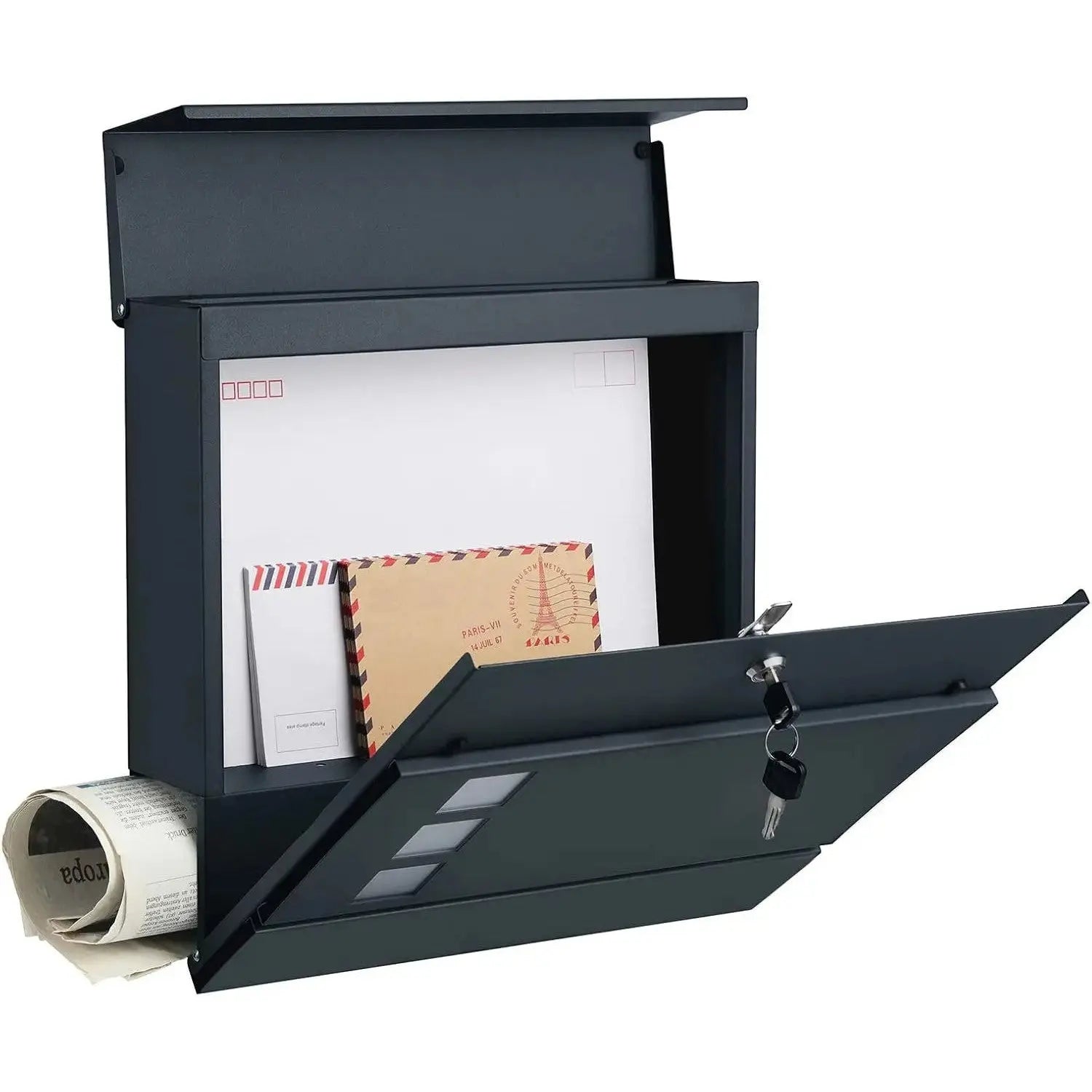 Briefkasten XXL mit Zeitungsfach abschliessbar Anthrazit von Songmics