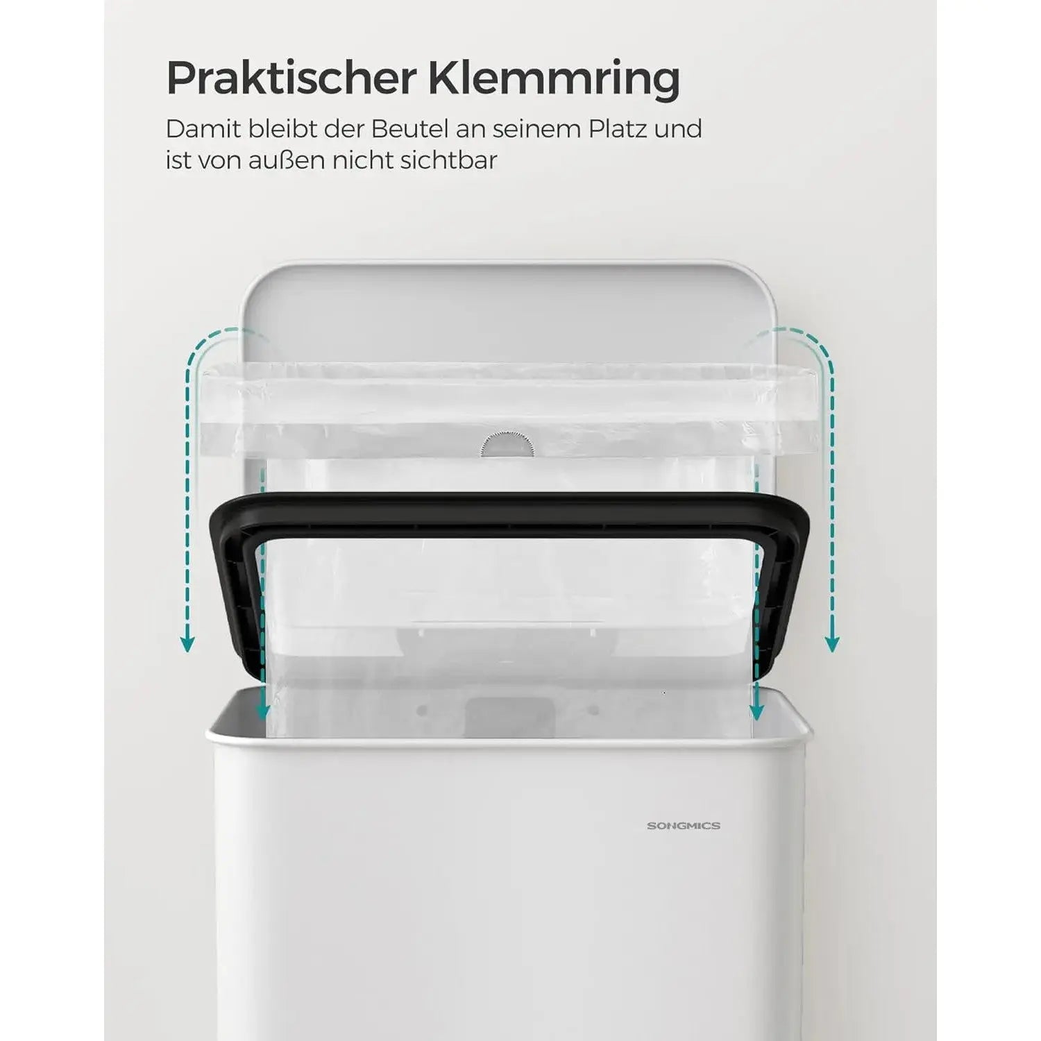 Mülleimer Küche 40L Stahl Weiss inkl. Müllbeutel von Songmics