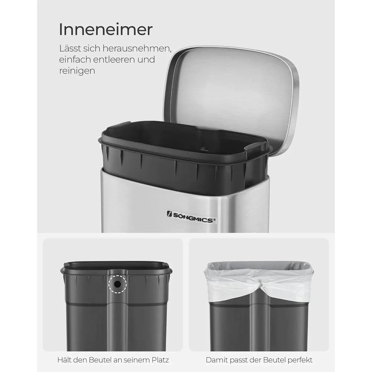 Mülleimer Küche 30L Softclose silbern von Songmics