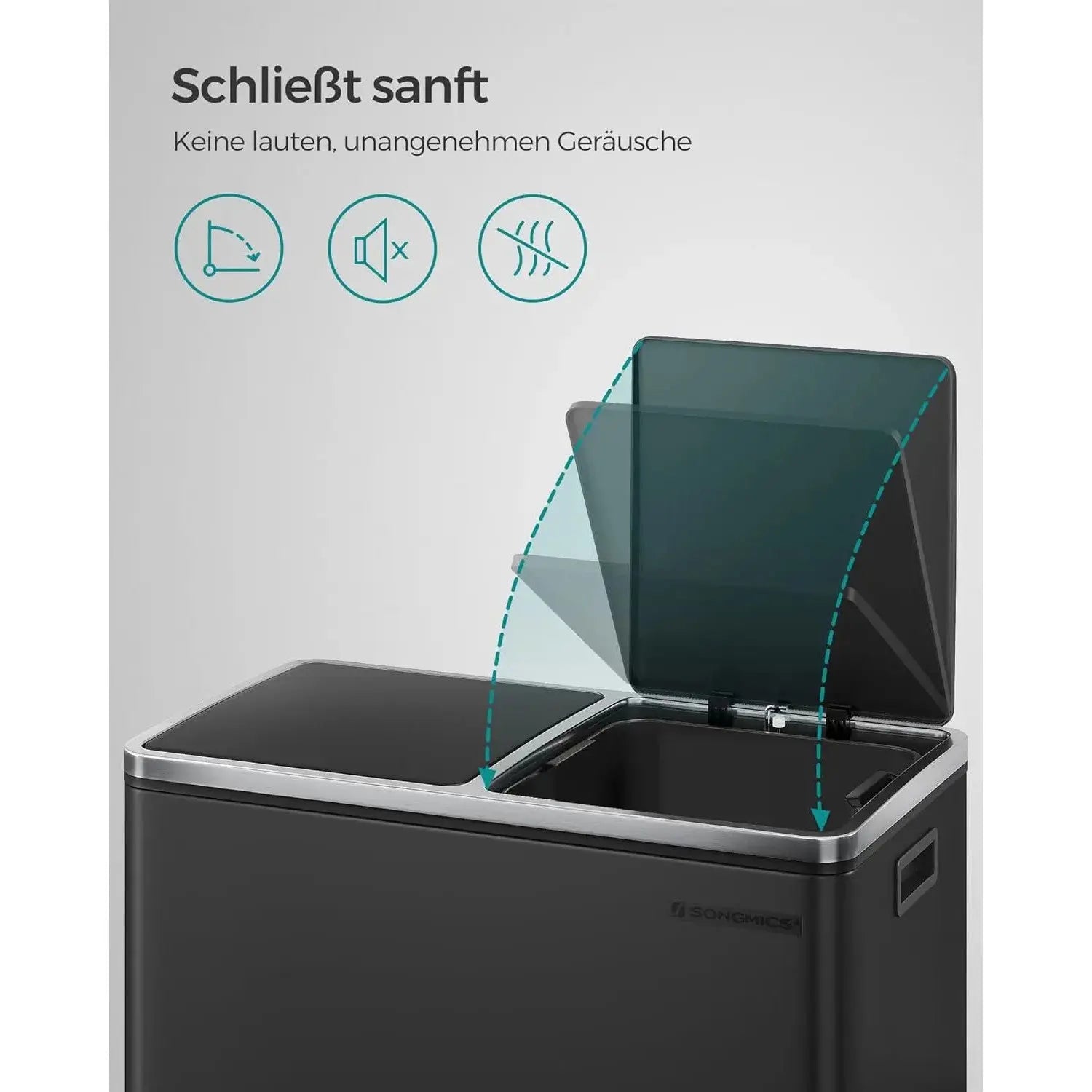 Mülleimer Mülltrennsystem 60L Softclose Schwarz von Songmics