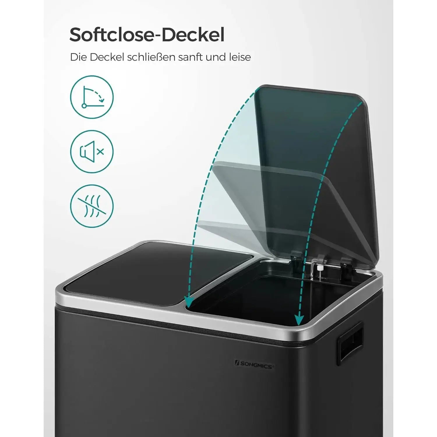 Mülleimer Küche Mülltrennsystem Softclose Tintenschwarz von Songmics
