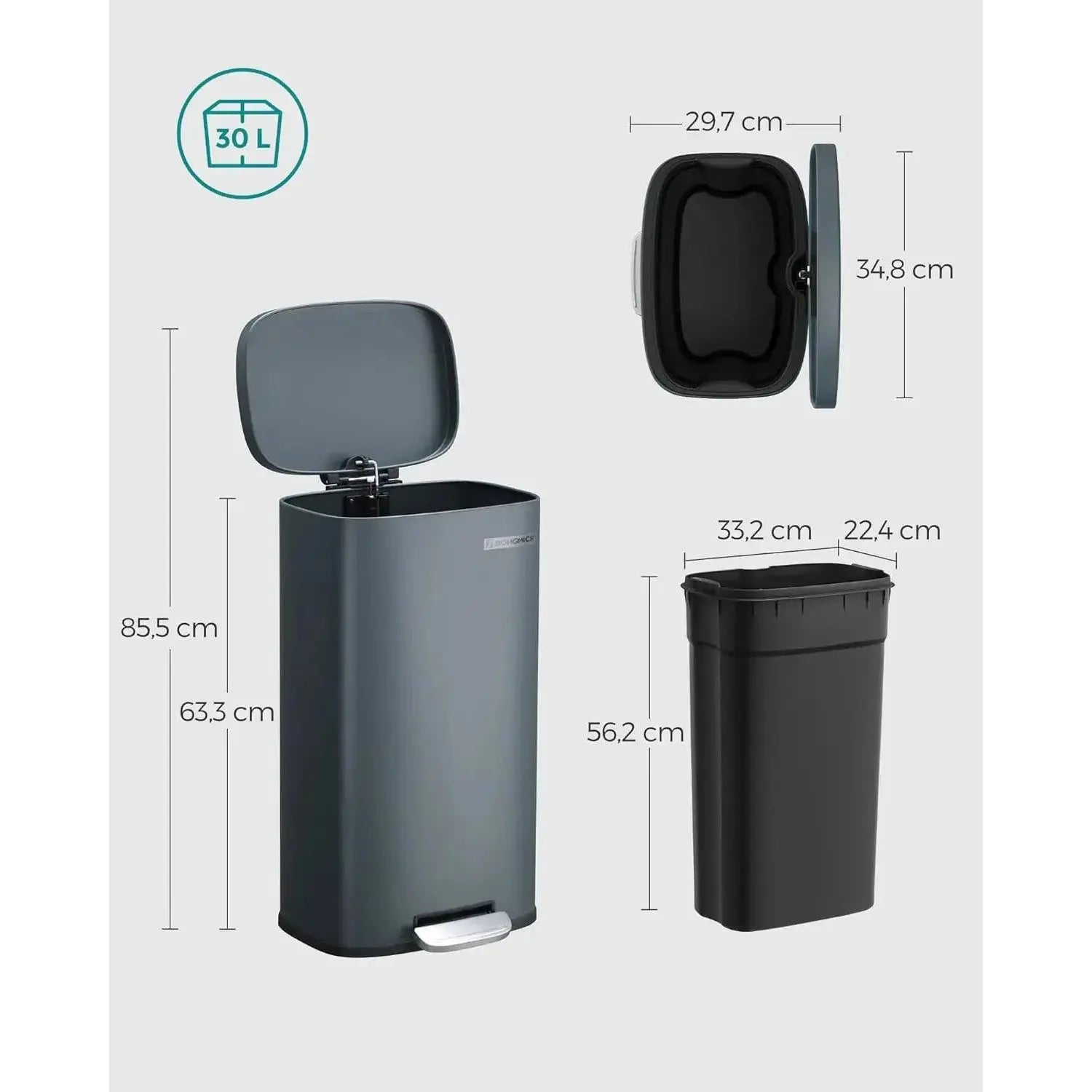 Mülleimer Küche 30L Softclose grüngrau von Songmics