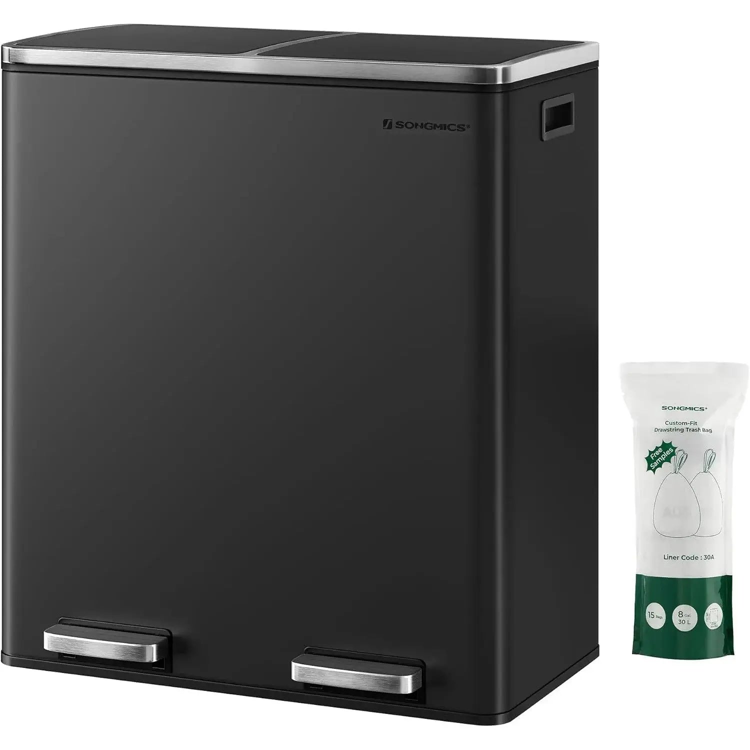 Mülleimer Mülltrennsystem 60L Softclose Schwarz von Songmics