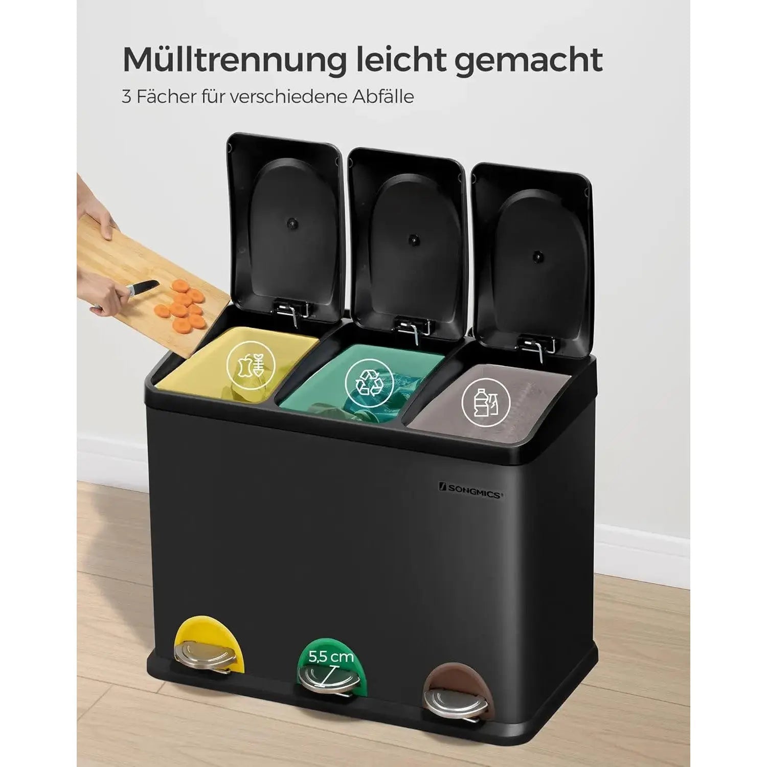 Mülleimer Küche 45L Treteimer Tintenschwarz von Songmics