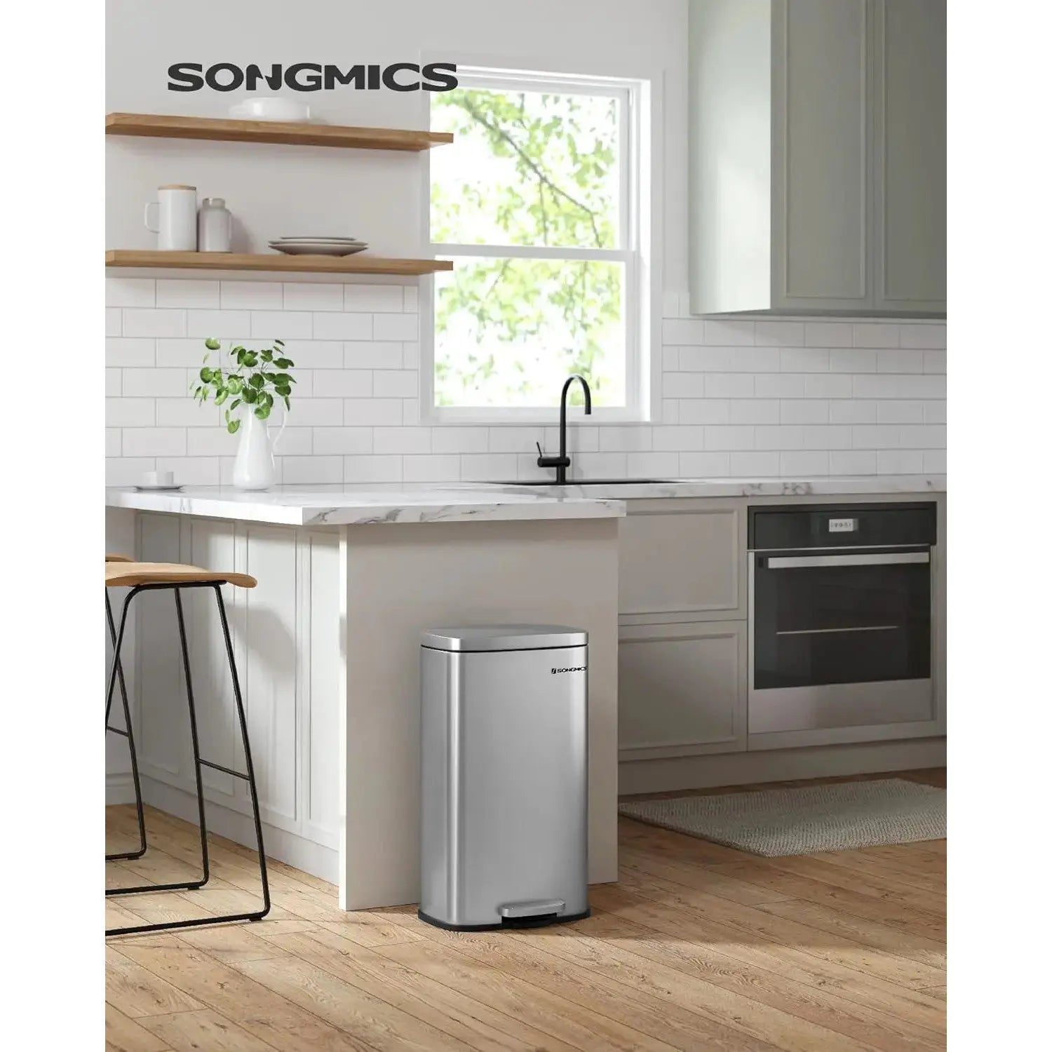 Mülleimer Küche 30L Softclose silbern von Songmics