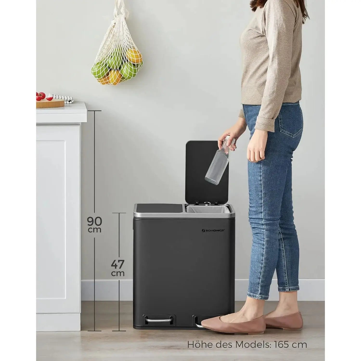 Mülleimer Küche Mülltrennsystem Softclose Tintenschwarz von Songmics