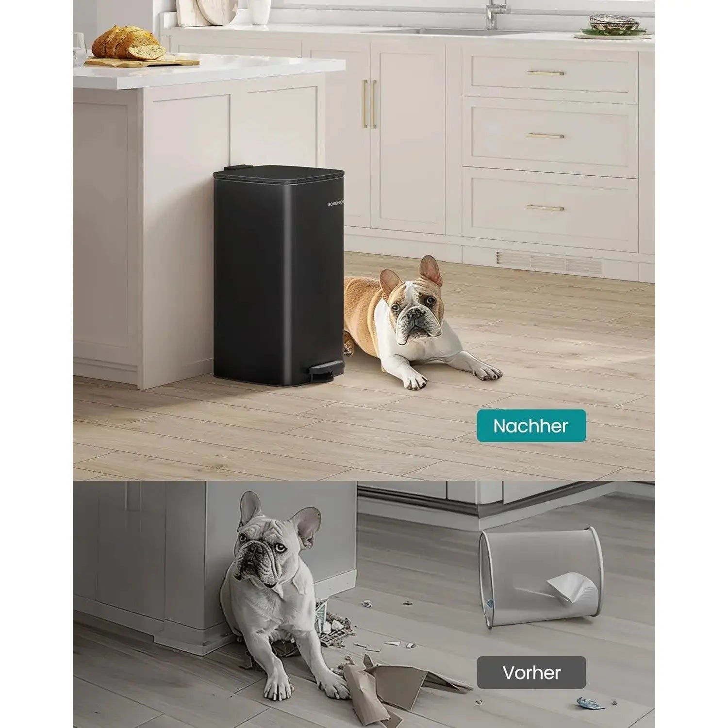 Mülleimer Küche 30L Stahl Tintenschwarz von Songmics