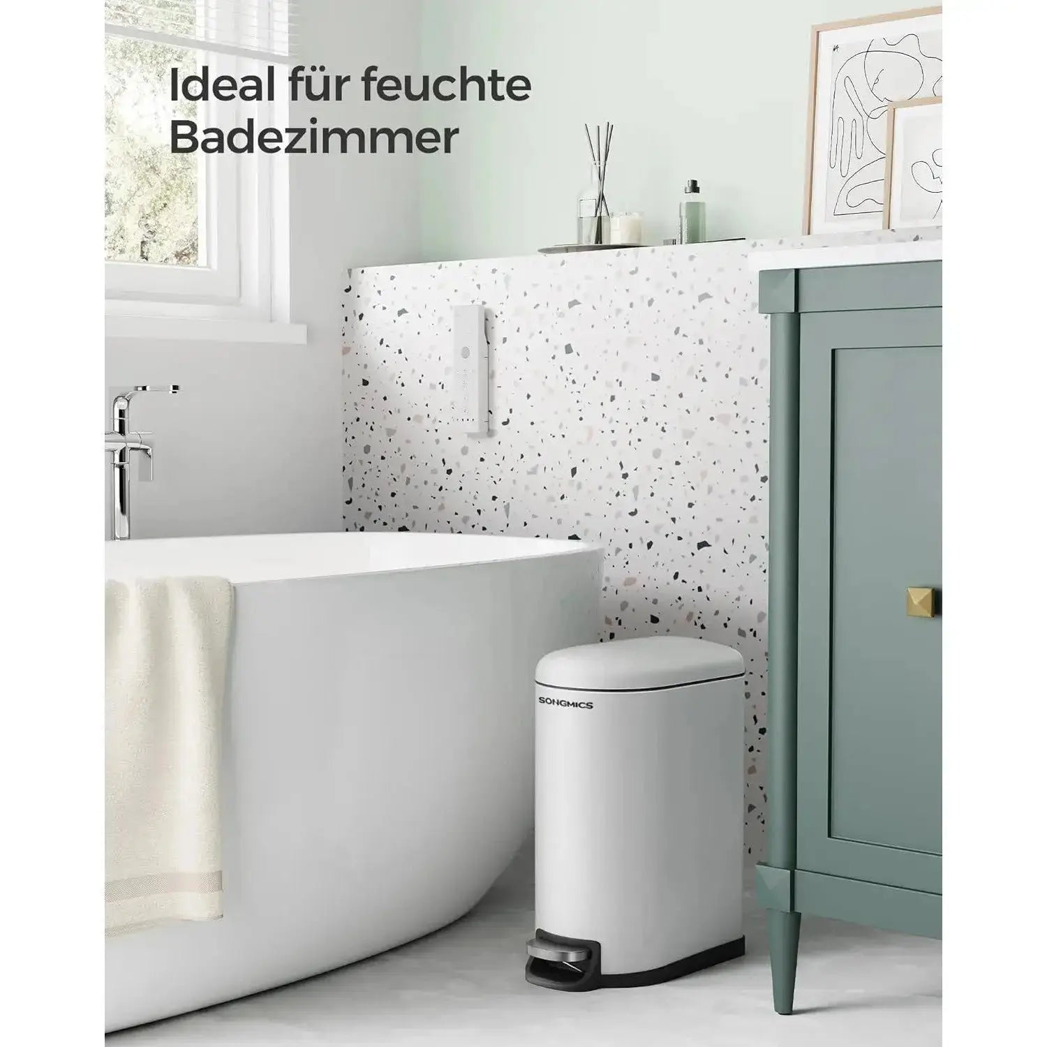 Abfalleimer Badezimmer 10L Stahl Wolkenweiss von Songmics