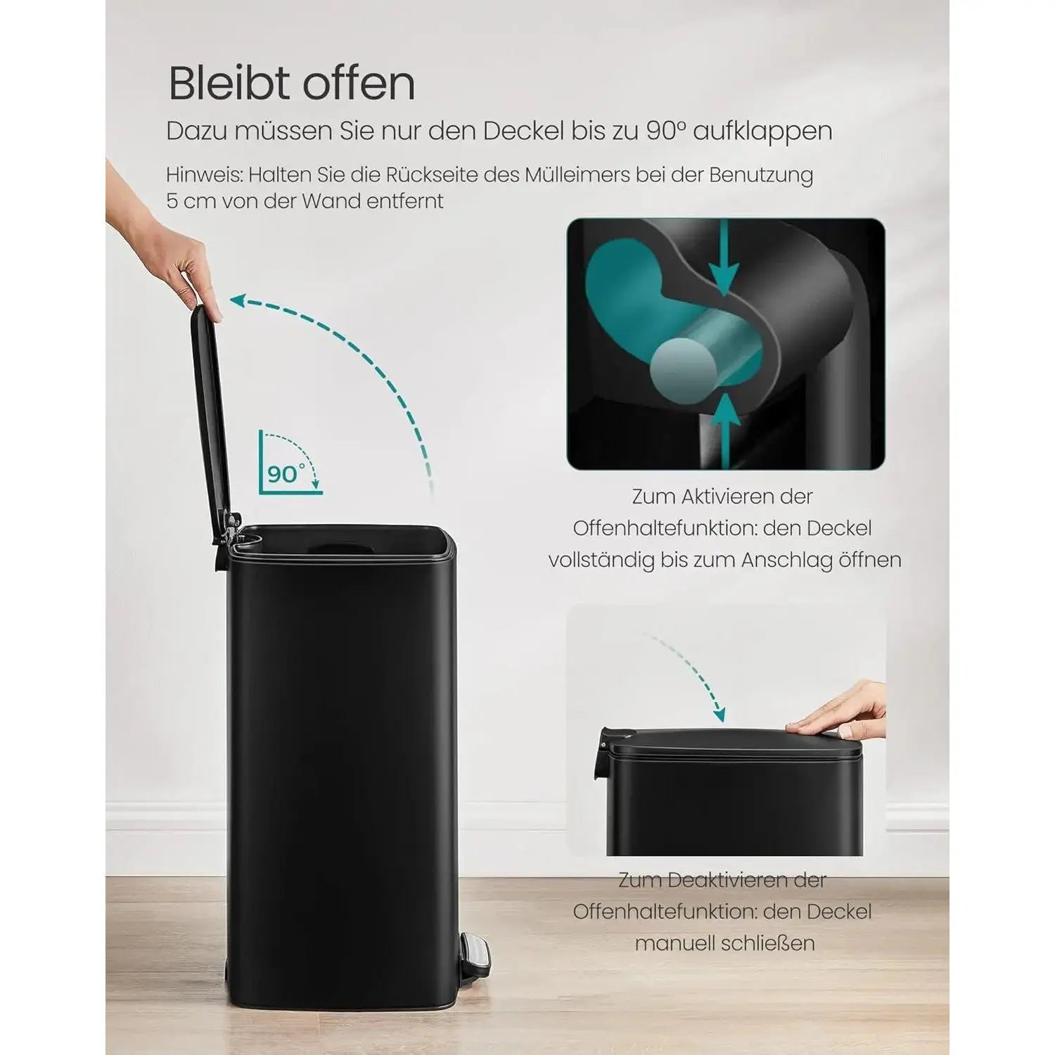 Mülleimer Küche 30L Stahl Tintenschwarz von Songmics