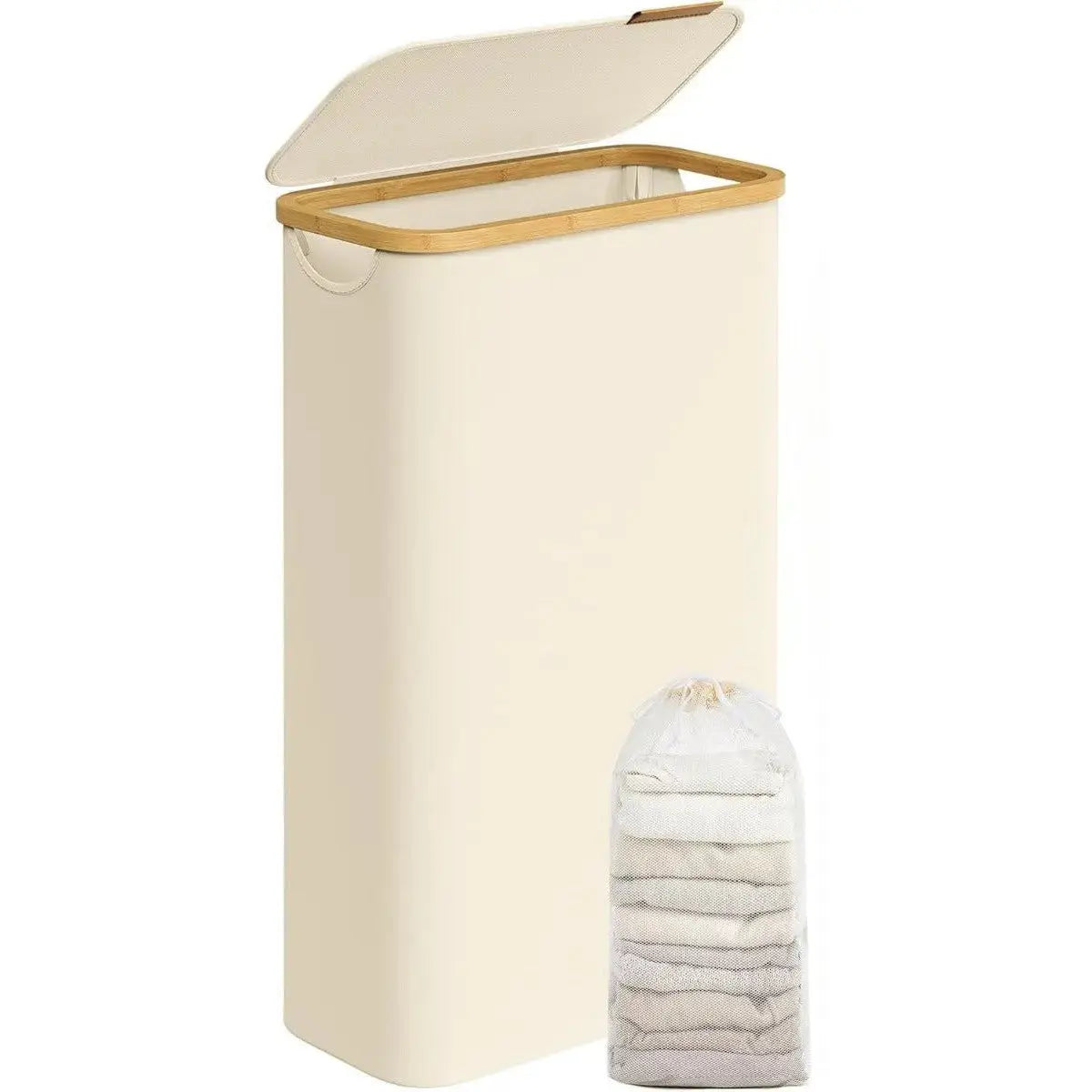 Wäschekorb 65L Bambus cremeweiss Oxford von Songmics