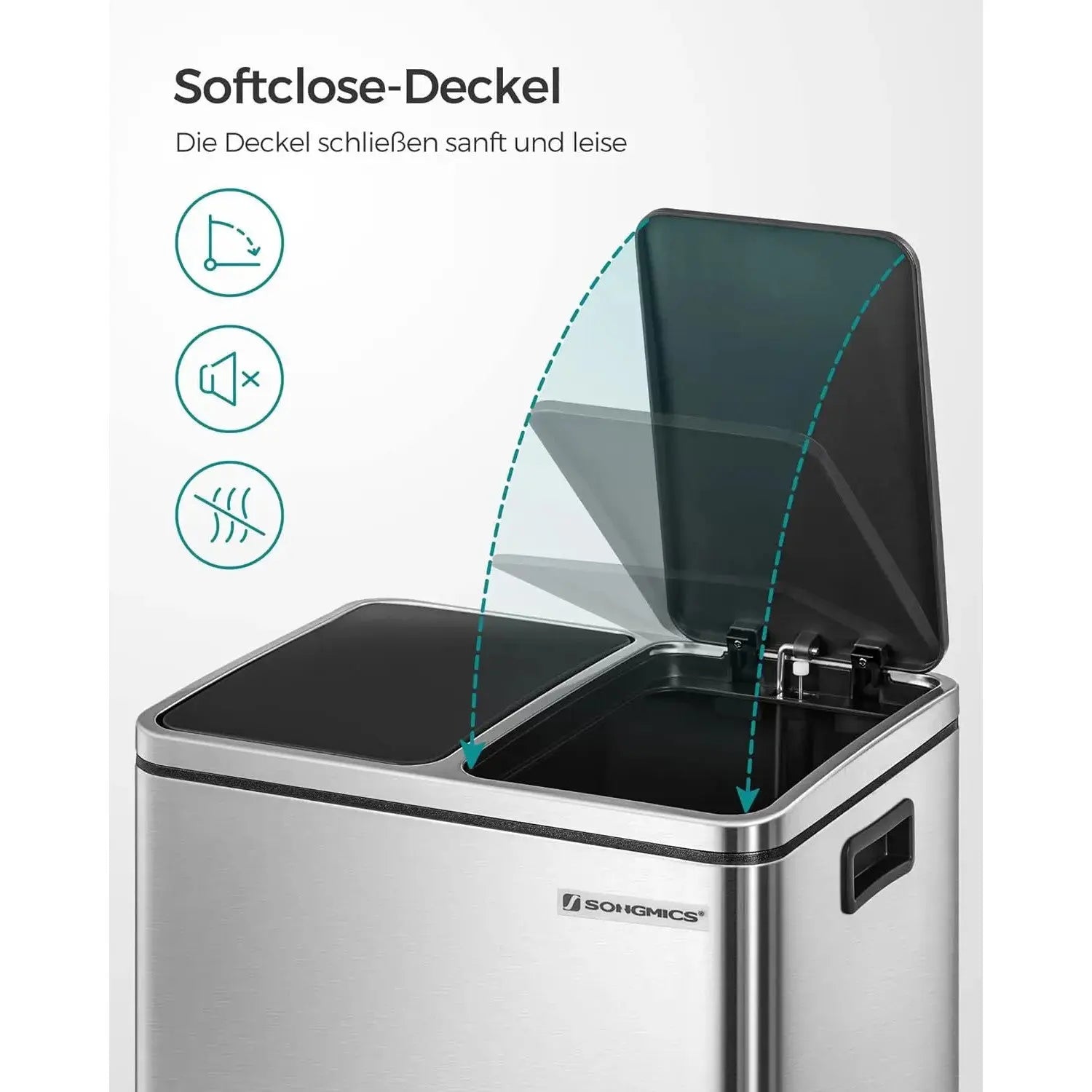 Mülleimer Küche Mülltrennsystem Softclose Metallicsilber von Songmics