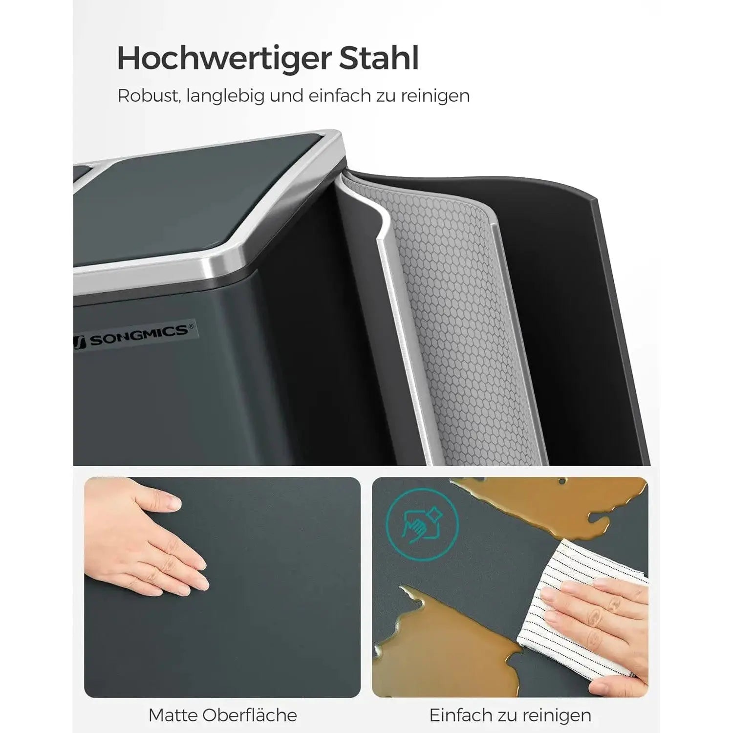 Mülleimer Küche Mülltrennsystem 3 Fächer Grüngrau von Songmics