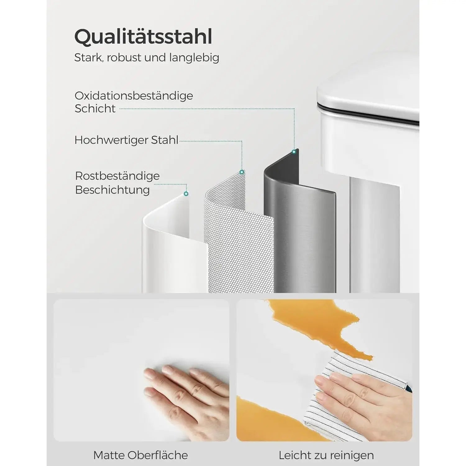 Mülleimer Küche 40L Stahl Weiss inkl. Müllbeutel von Songmics