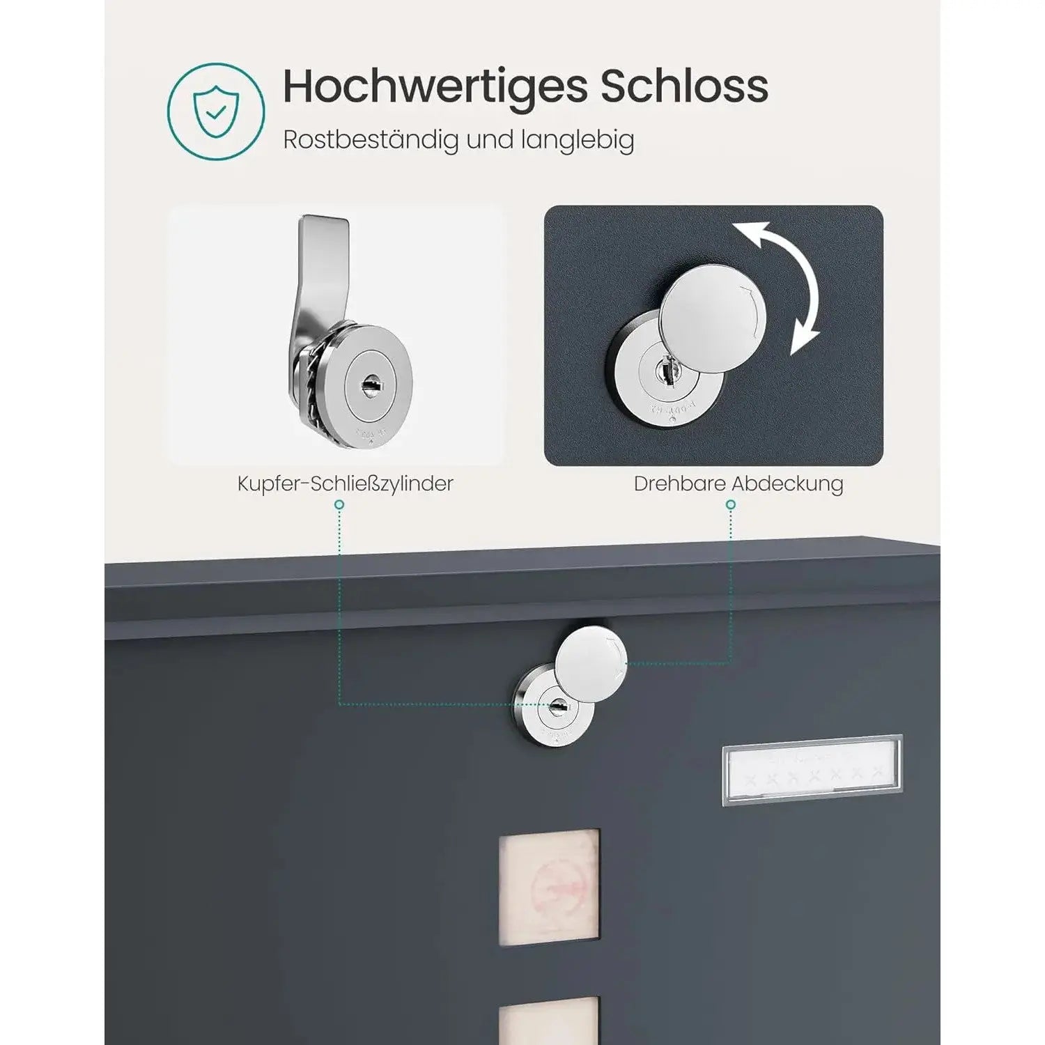 Wandbriefkasten Schloss Sichtfenster Zeitungsfach Anthrazitgrau von Songmics