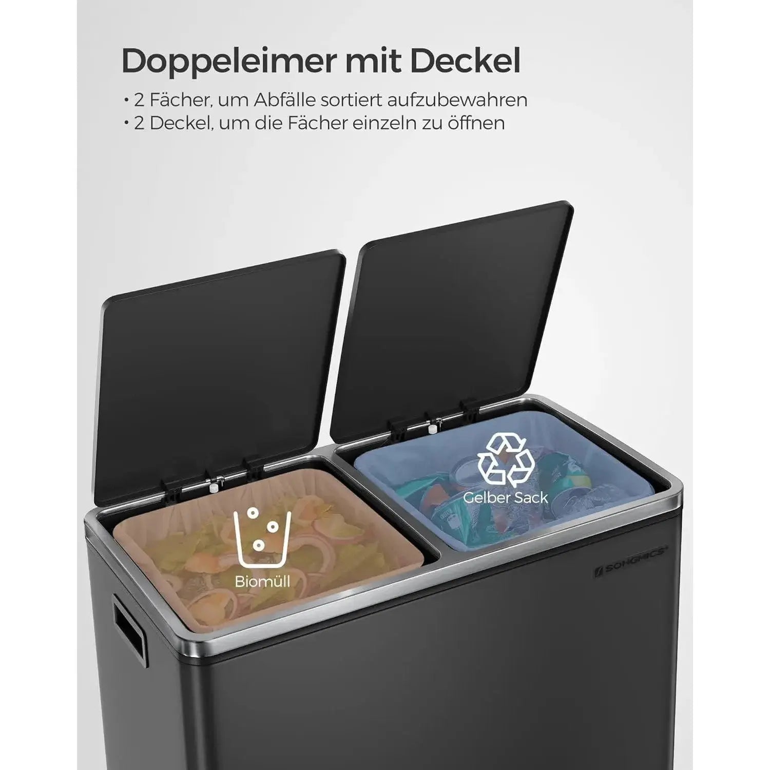 Mülleimer Mülltrennsystem 60L Softclose Schwarz von Songmics