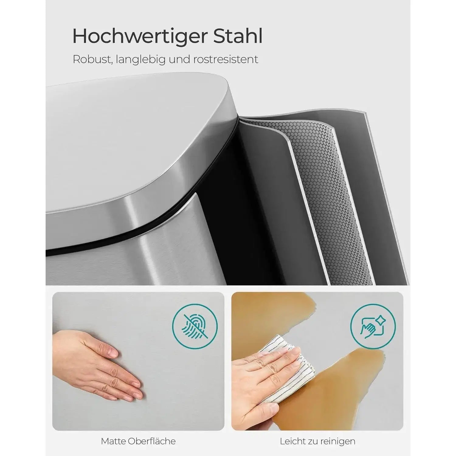 Mülleimer Küche 30L Softclose silbern von Songmics
