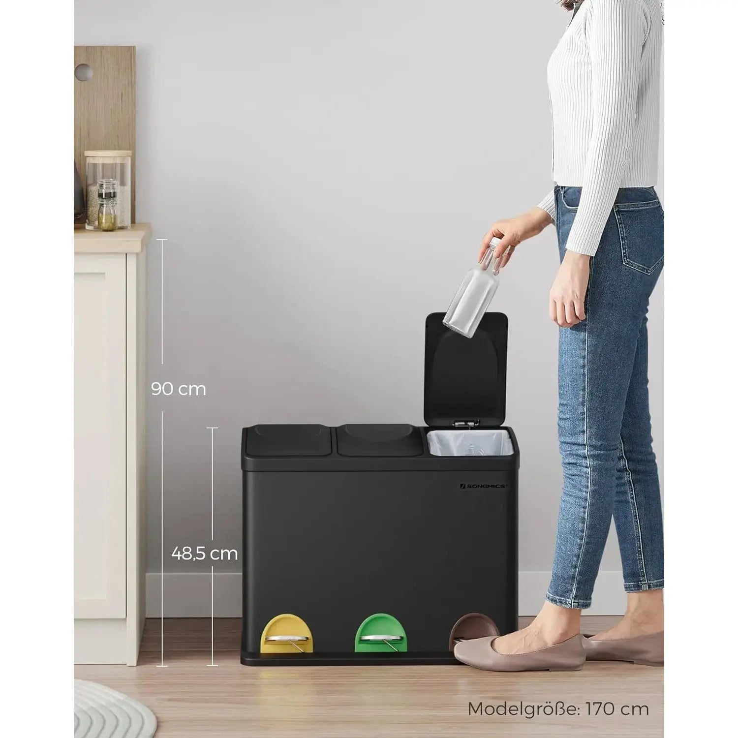 Mülleimer Küche 45L Treteimer Tintenschwarz von Songmics
