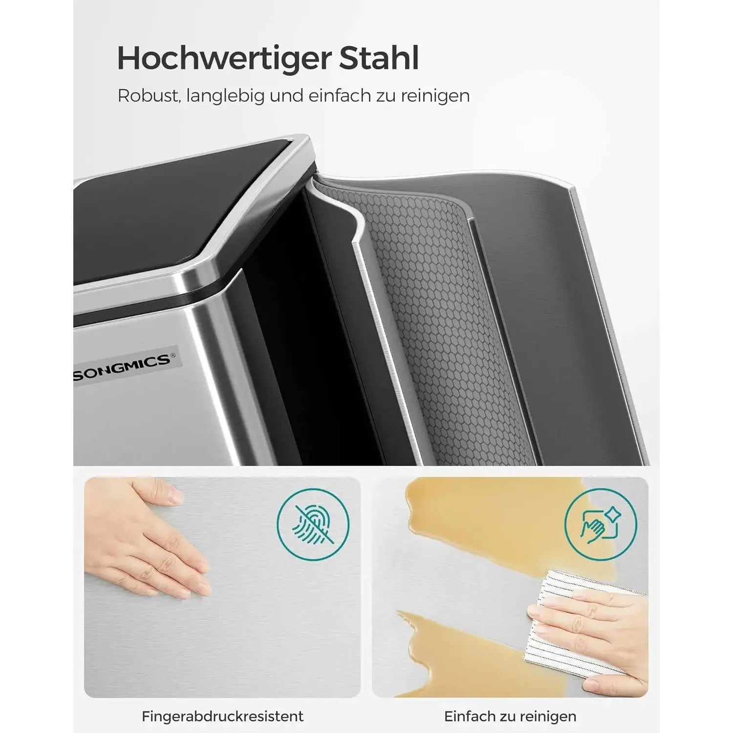 Mülleimer Küche Mülltrennsystem Softclose Metallicsilber von Songmics