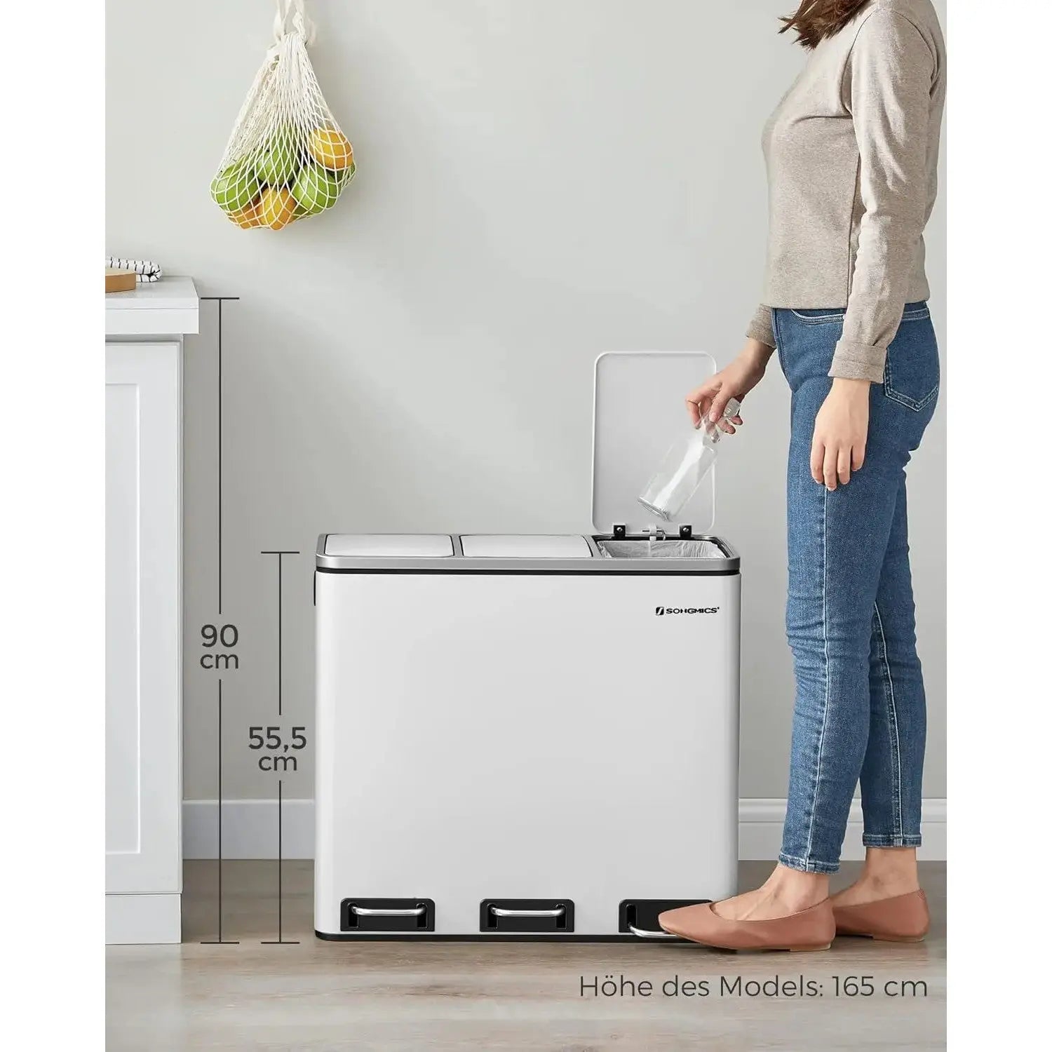 Mülleimer Küche Mülltrennsystem 3 Fächer Wolkenweiss von Songmics