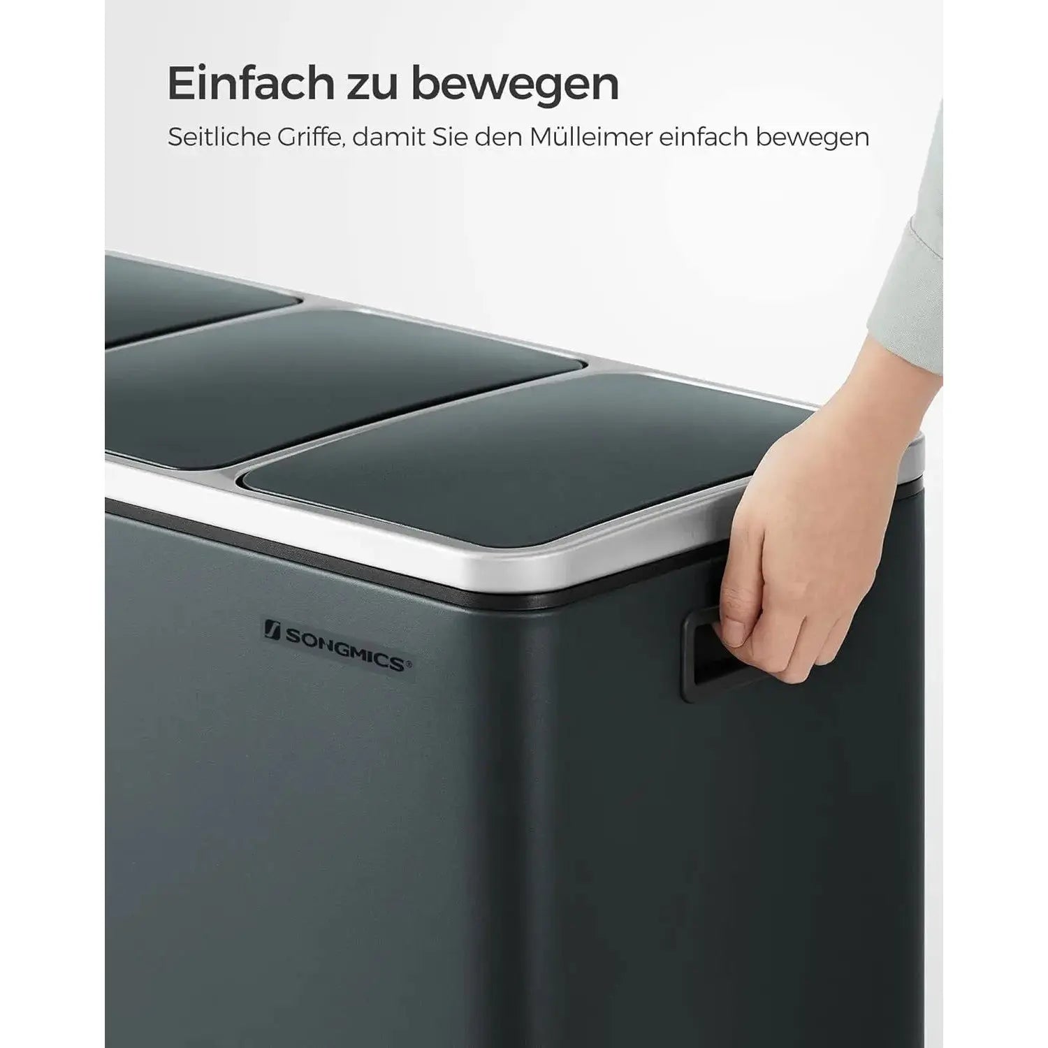 Mülleimer Küche Mülltrennsystem 3 Fächer Grüngrau von Songmics