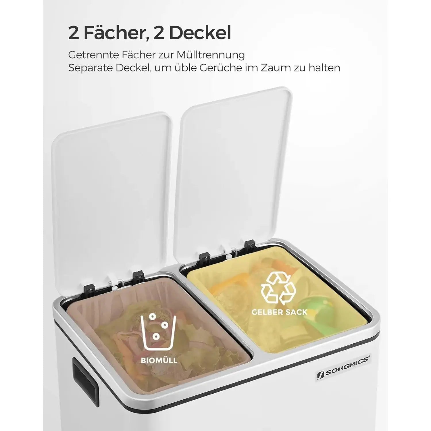 Mülleimer Küche Mülltrennsystem Softclose Wolkenweiss von Songmics