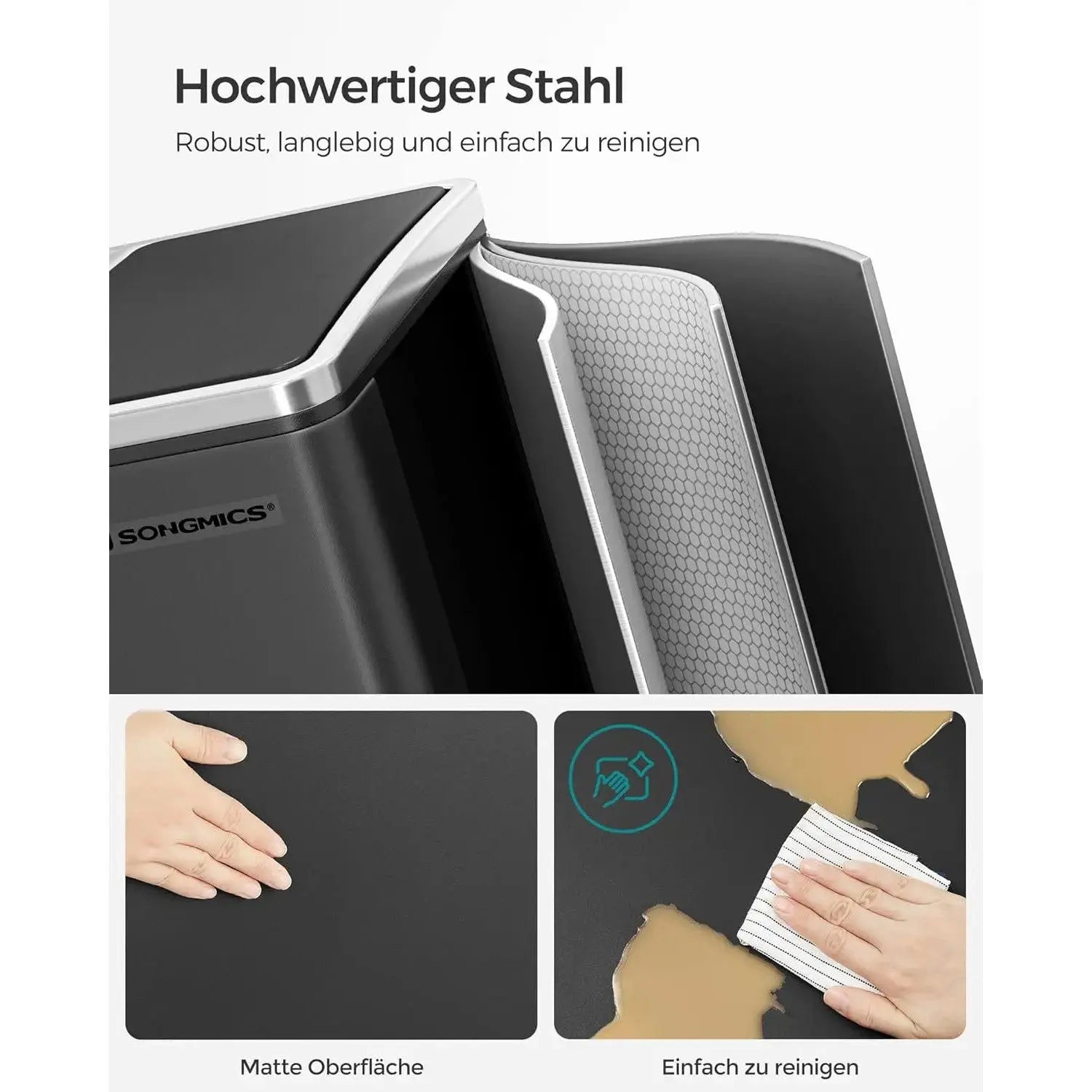Mülleimer Küche Mülltrennsystem Softclose Tintenschwarz von Songmics