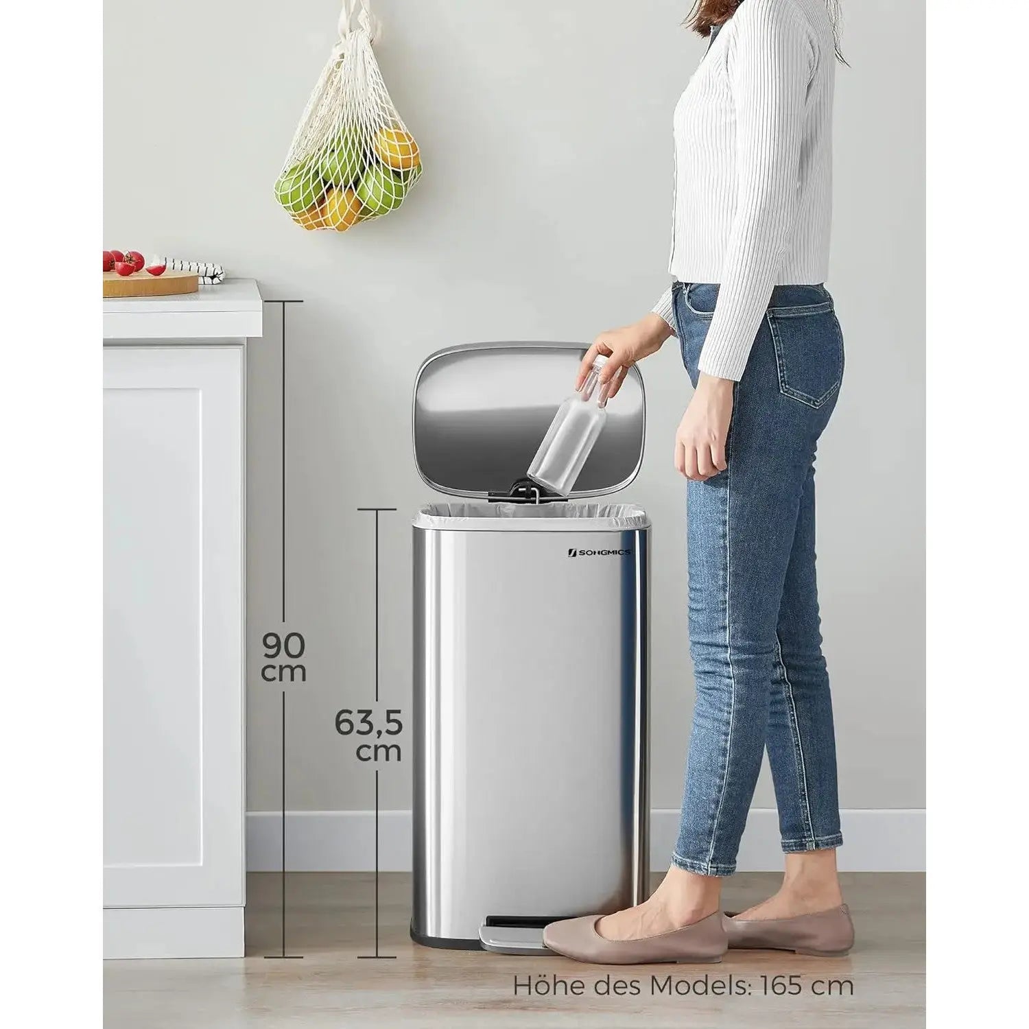 Mülleimer Küche 30L Softclose silbern von Songmics