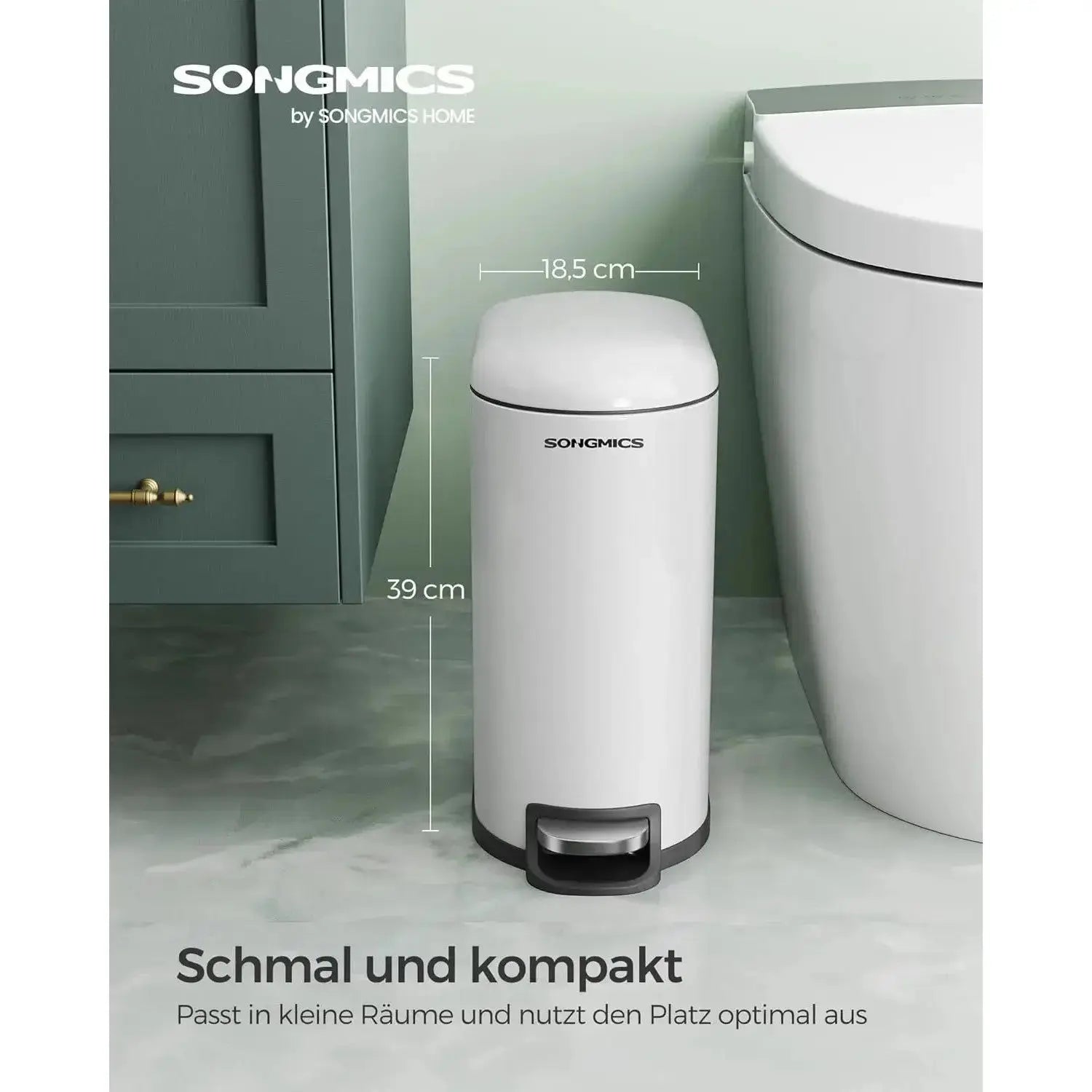Abfalleimer Badezimmer 10L Stahl Wolkenweiss von Songmics
