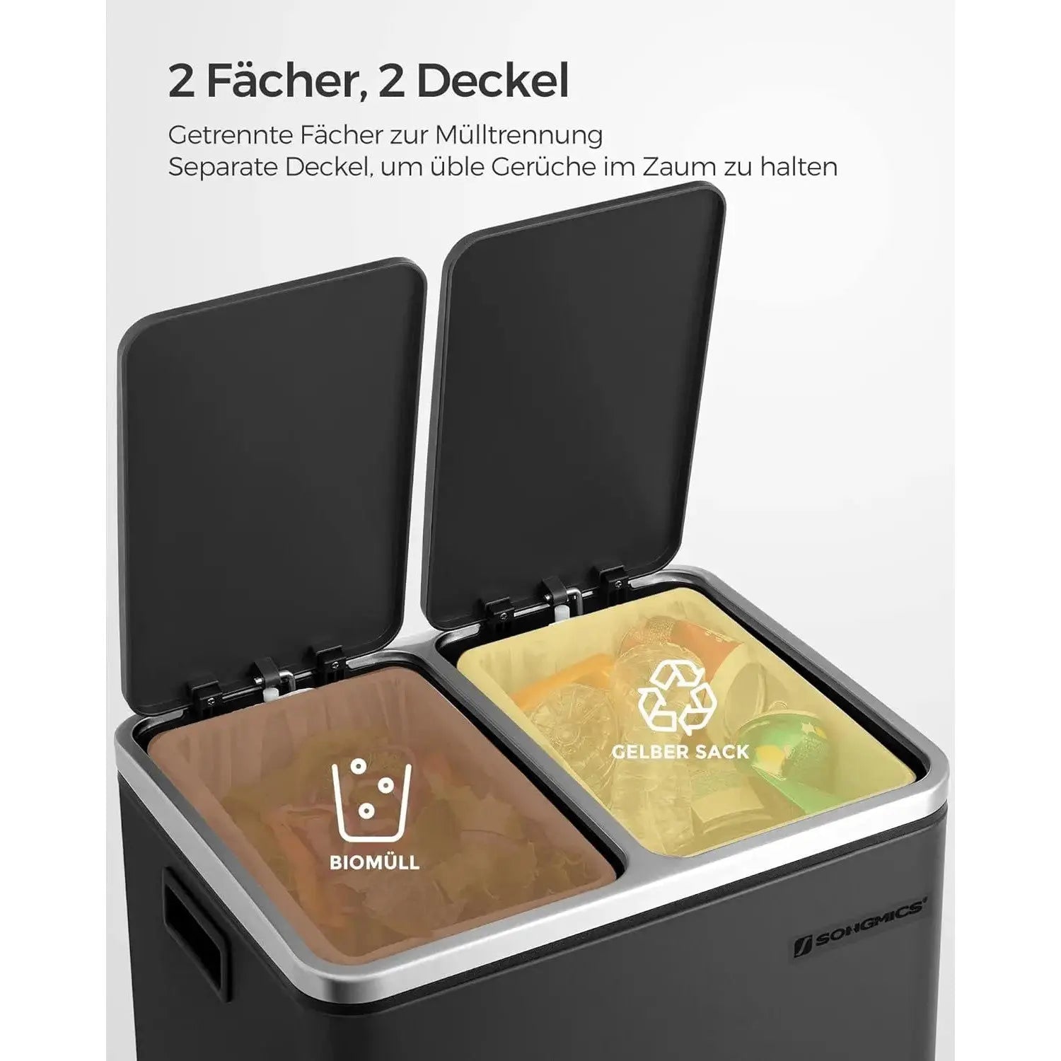 Mülleimer Küche Mülltrennsystem Softclose Tintenschwarz von Songmics