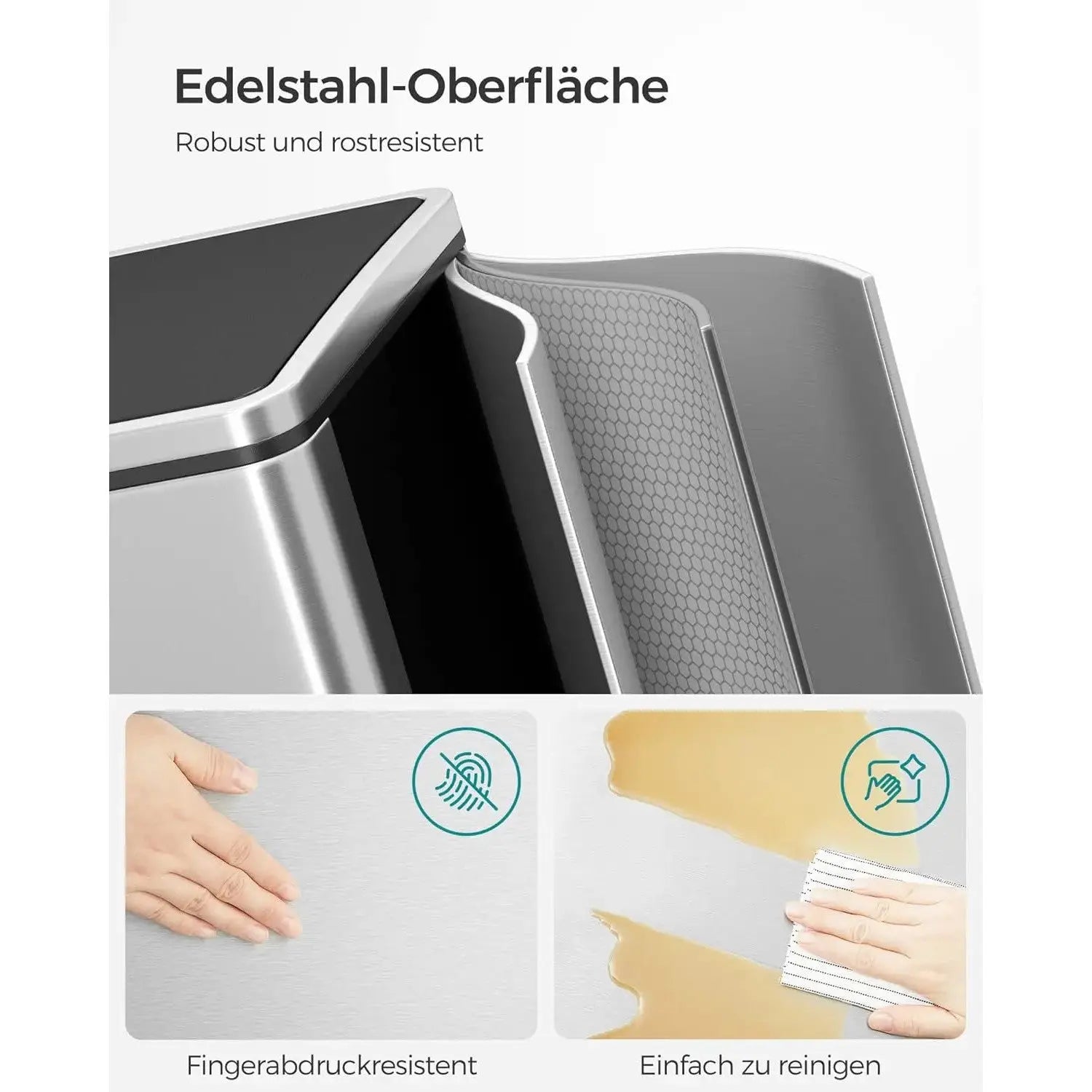 Mülleimer 60L Mülltrennsystem Treteimer Küche Silber von Songmics