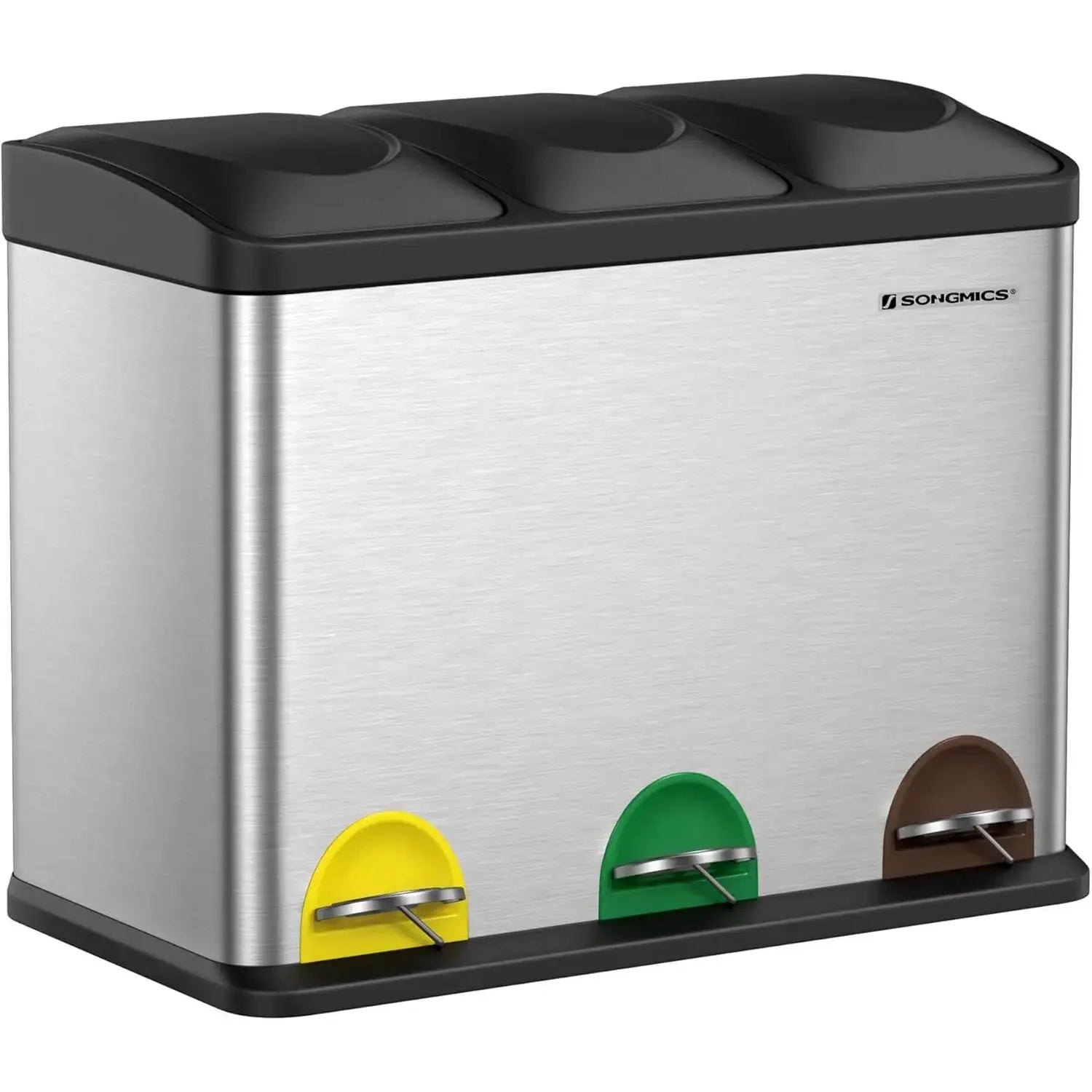 Mülleimer Küche 3-Fächer Treteimer Silber-Schwarz von Songmics