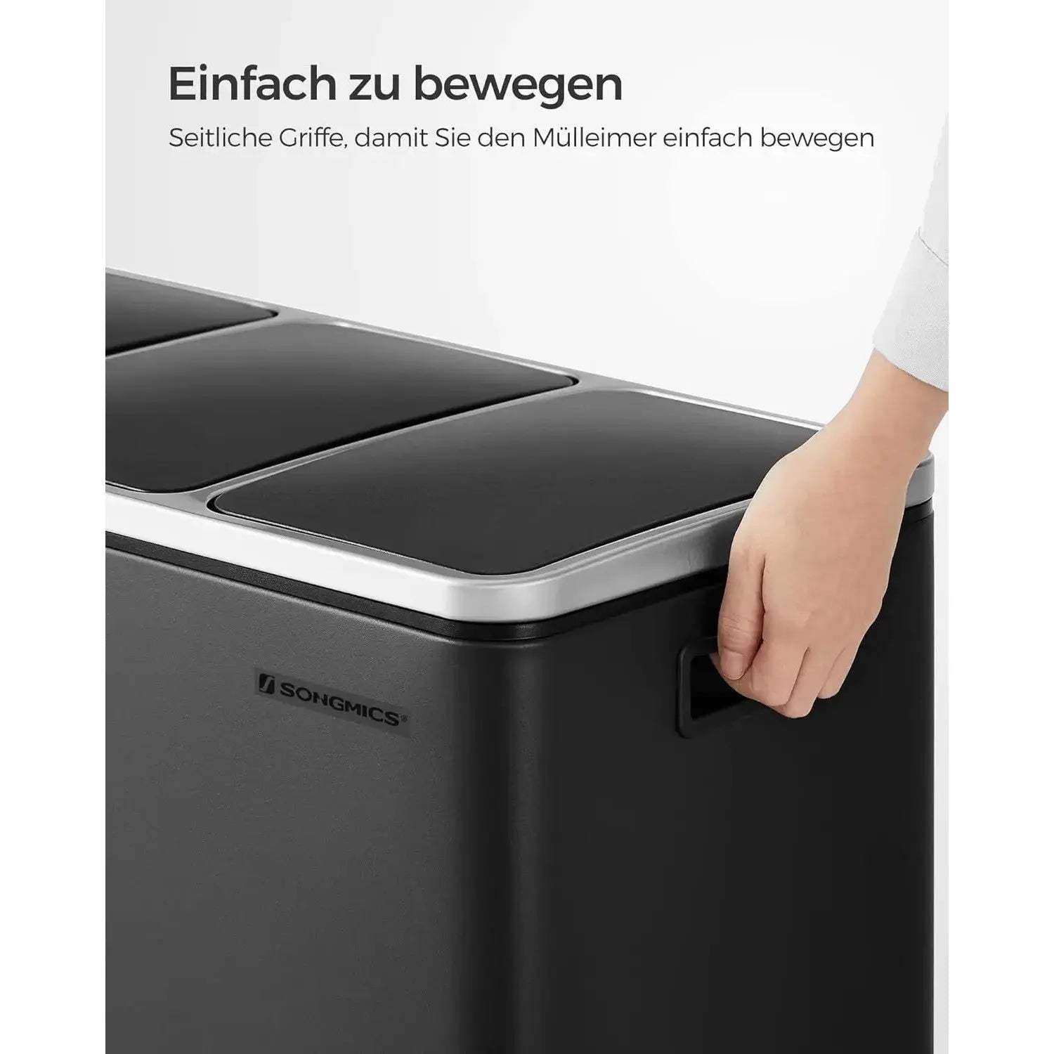 Mülleimer Küche Mülltrennsystem 3 Fächer Schwarz von Songmics