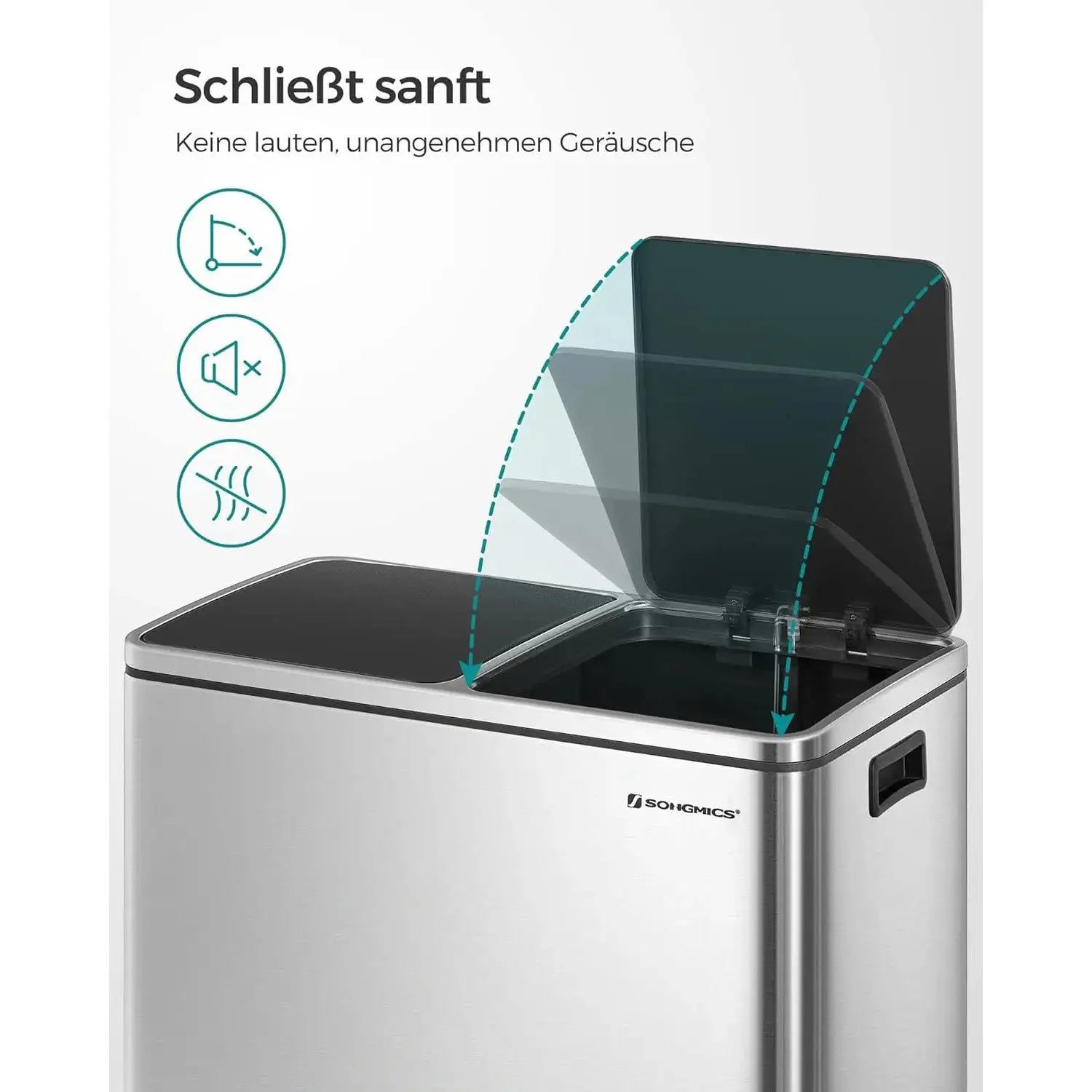 Mülleimer 60L Mülltrennsystem Treteimer Küche Silber von Songmics