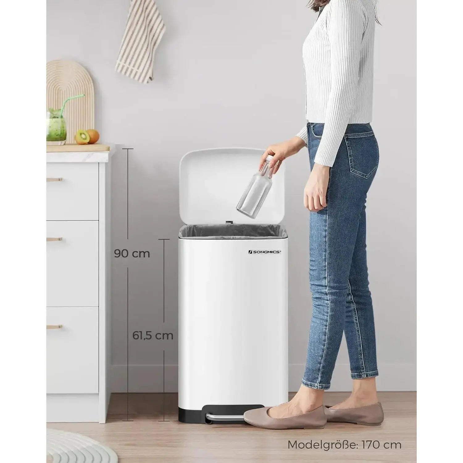 Mülleimer Küche 30L Stahl Weiss von Songmics