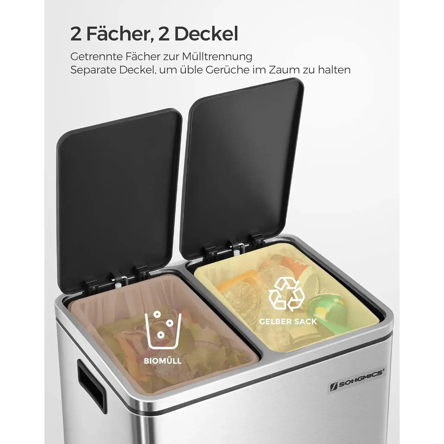 Mülleimer Küche Mülltrennsystem Softclose Metallicsilber von Songmics